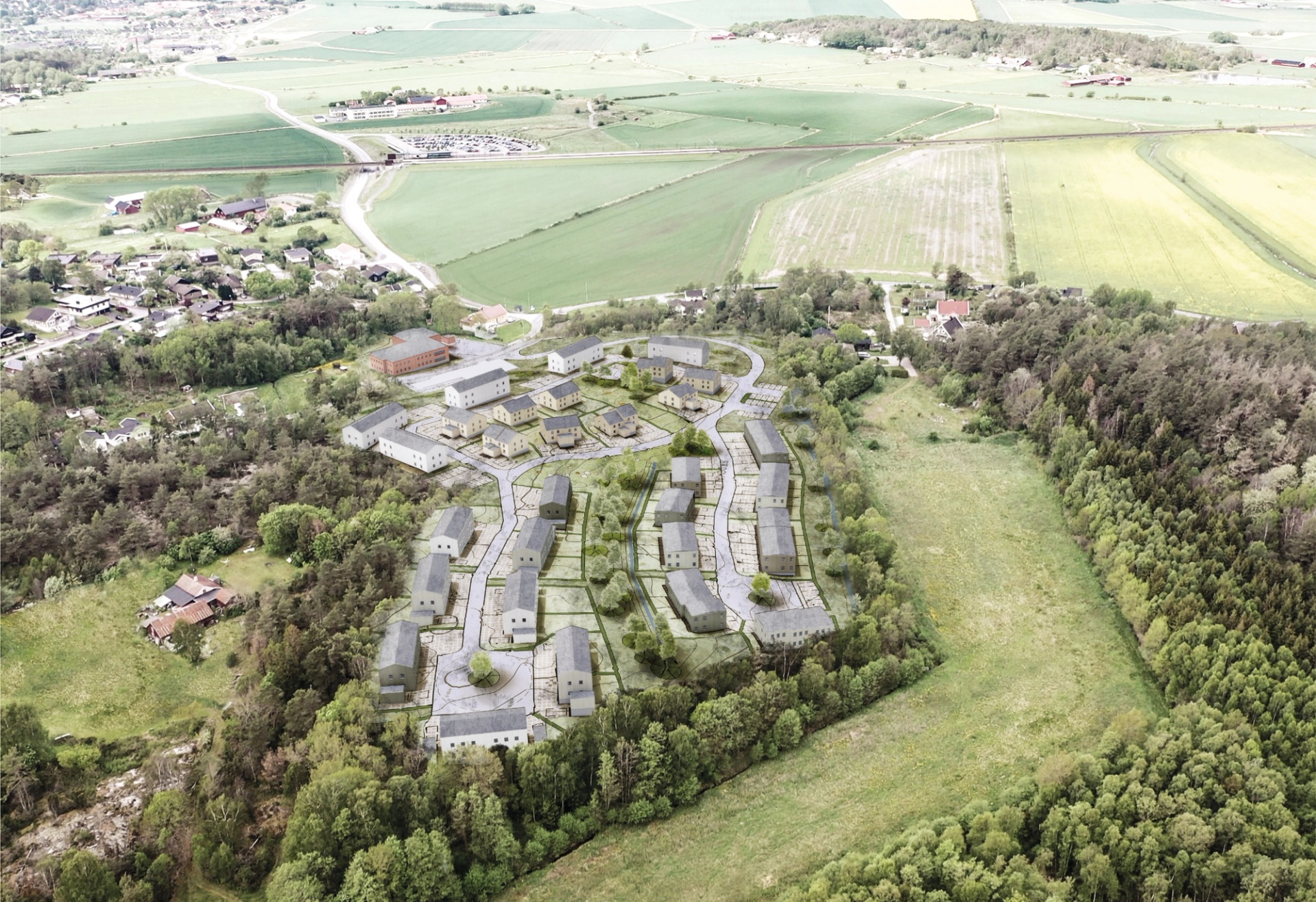 Flygvy Stockalid Åsa. Detaljplan Krook & Tjäder