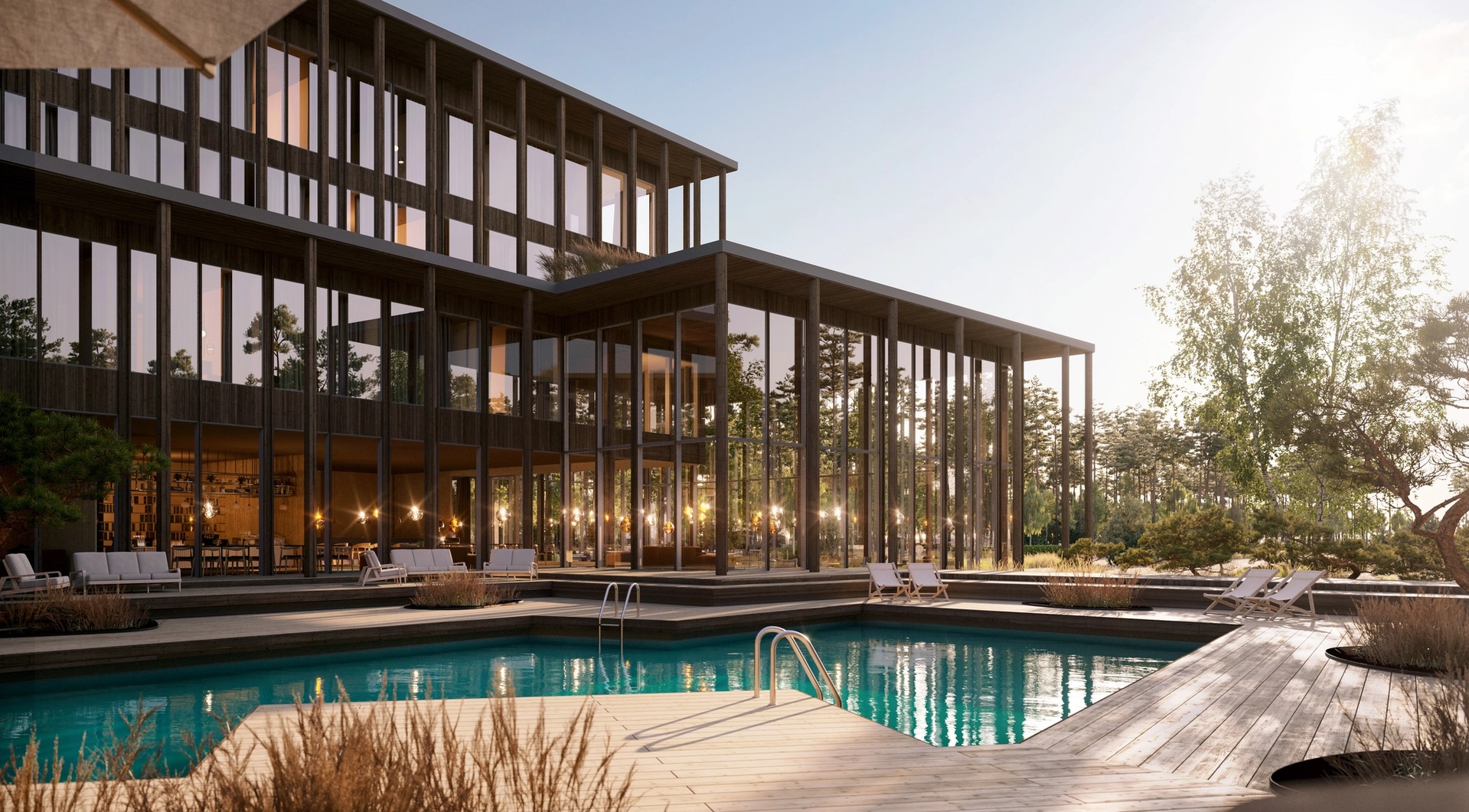 Hotell Falsterbo Strandbad innergård med pool och växtlighet