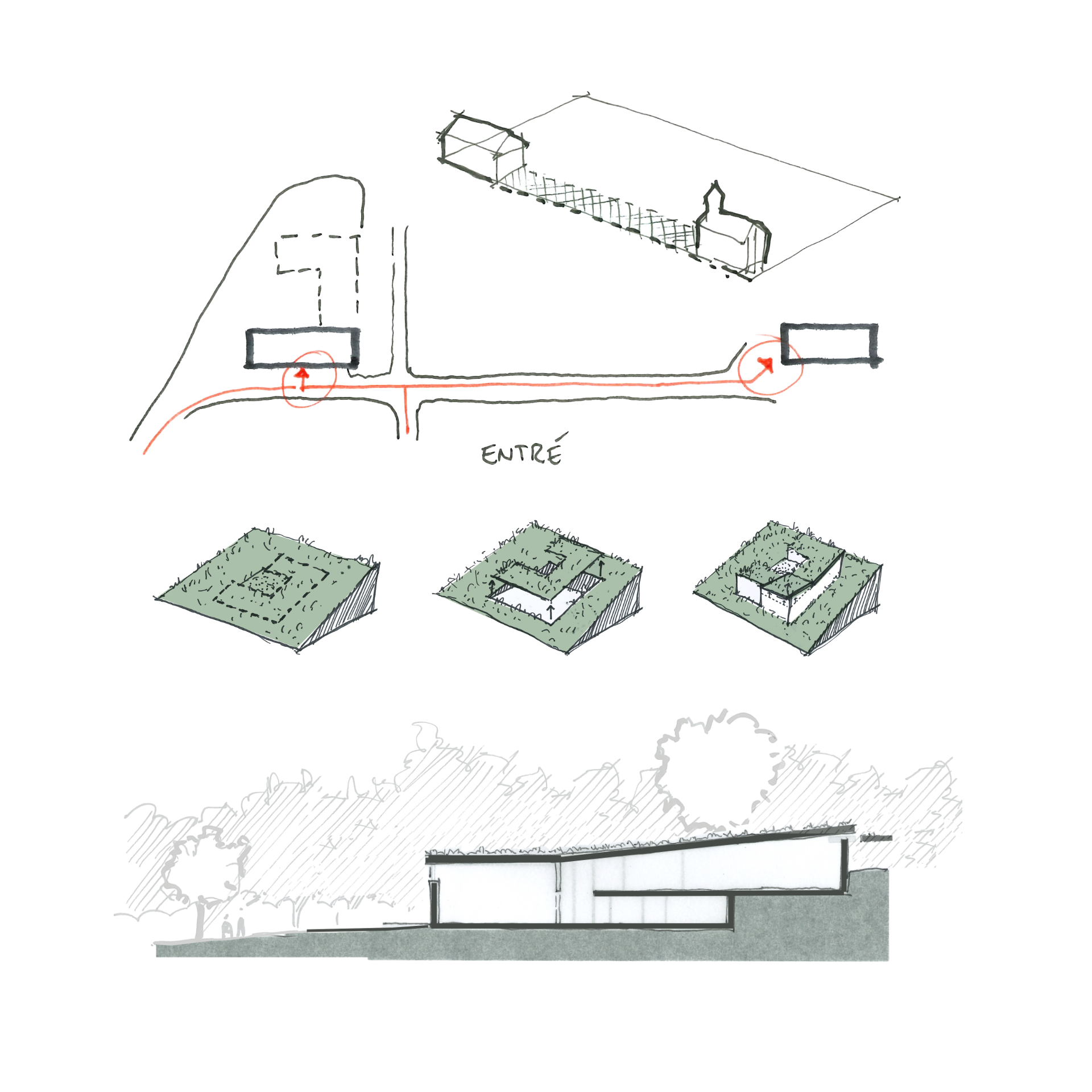 Råda ceremonisal, handskisser byggnad