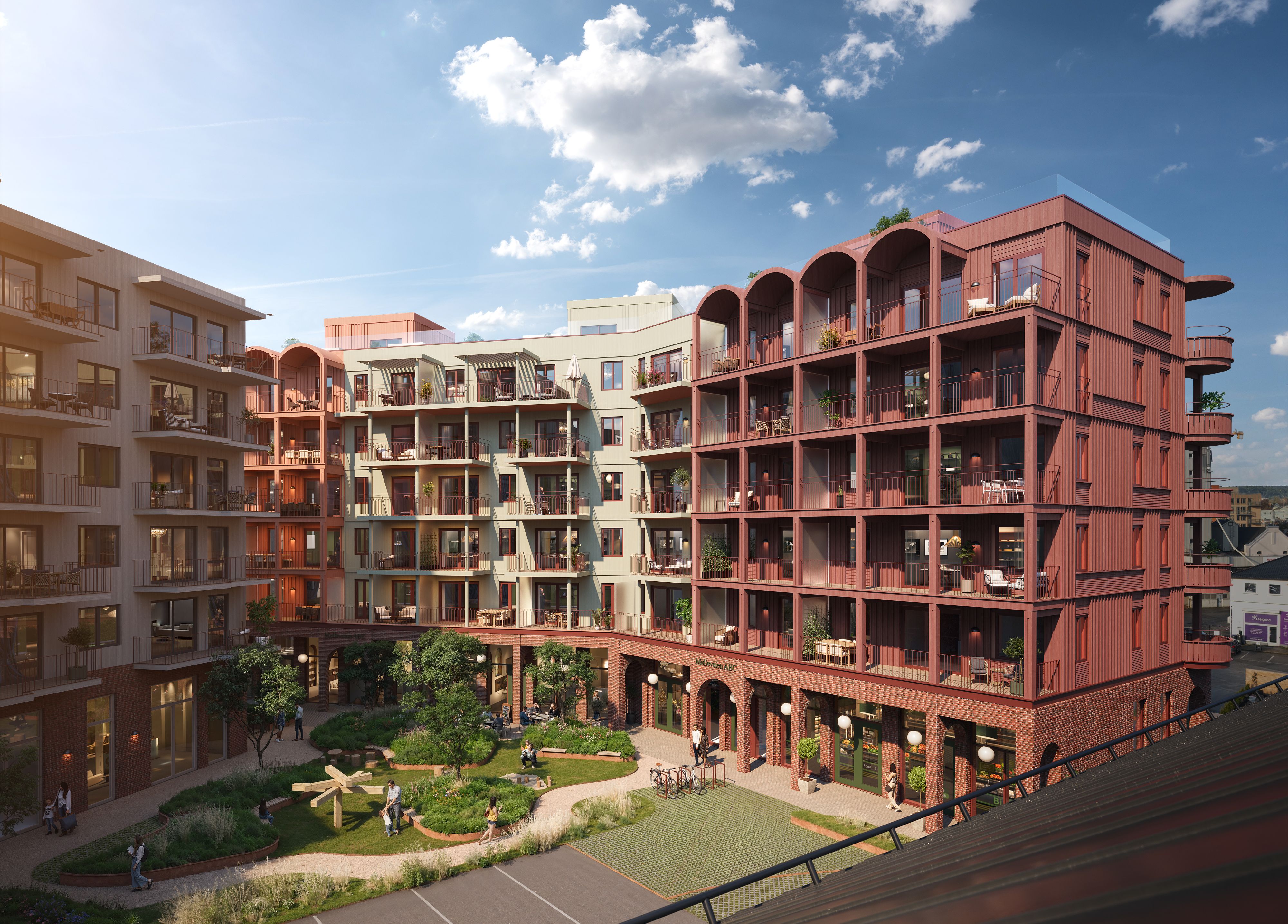 Vestbytorget boligområde med næringslokaler og gode byrom