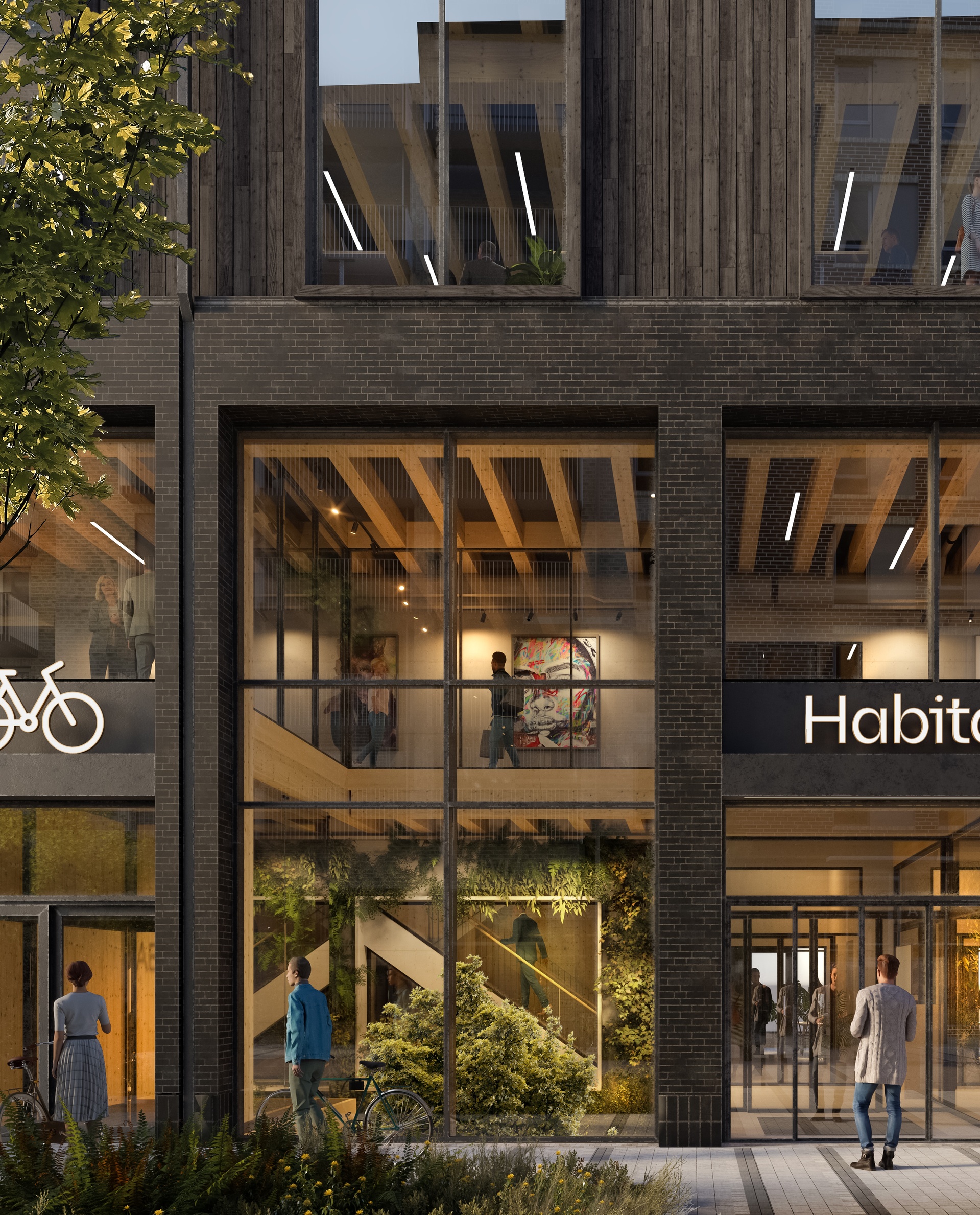 Visualisering av entré till Habitat 7 på Masthuggskajen i Göteborg