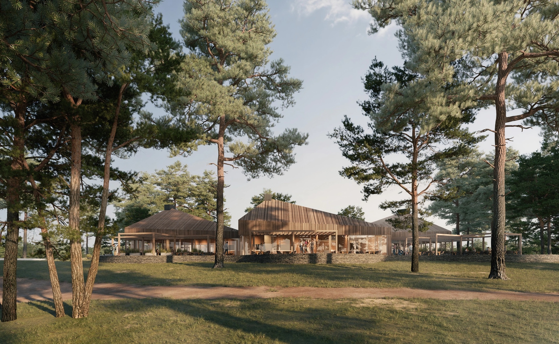 Exteriör visualisering av Kristianstads golfklubb som arkitekterna Krook & Tjäder ritat