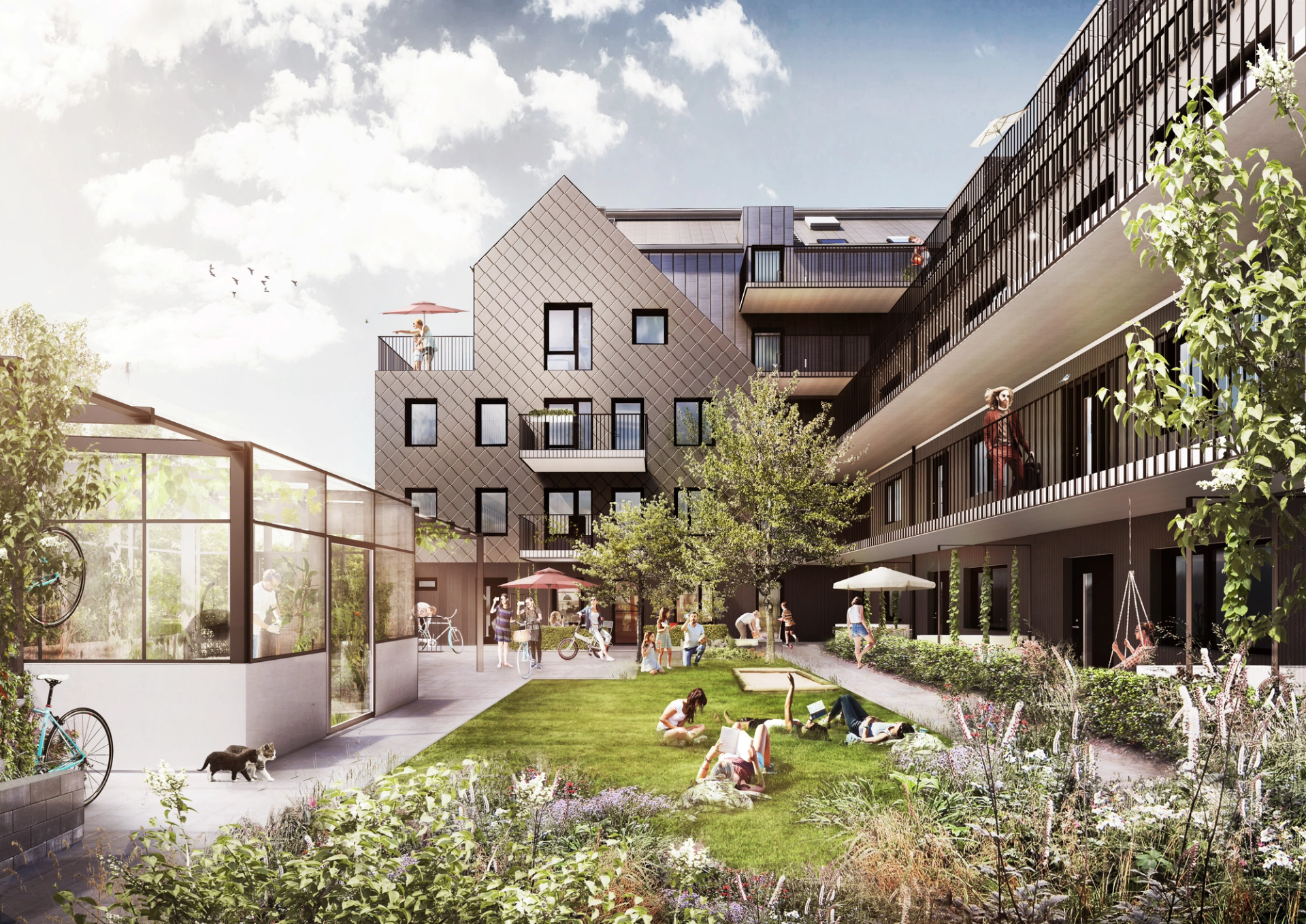 Visualisering över bostadskvarter i Lund ritat av Krook & Tjäder
