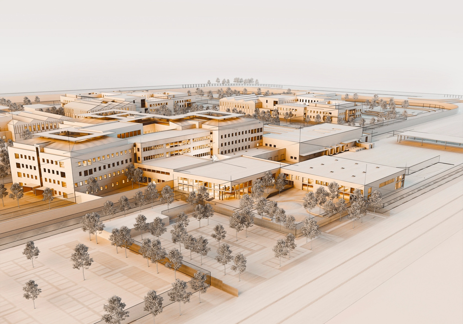 Vitmodell, skiss, nya anstalten i Trelleborg. Arkitekterna Krook & Tjäder