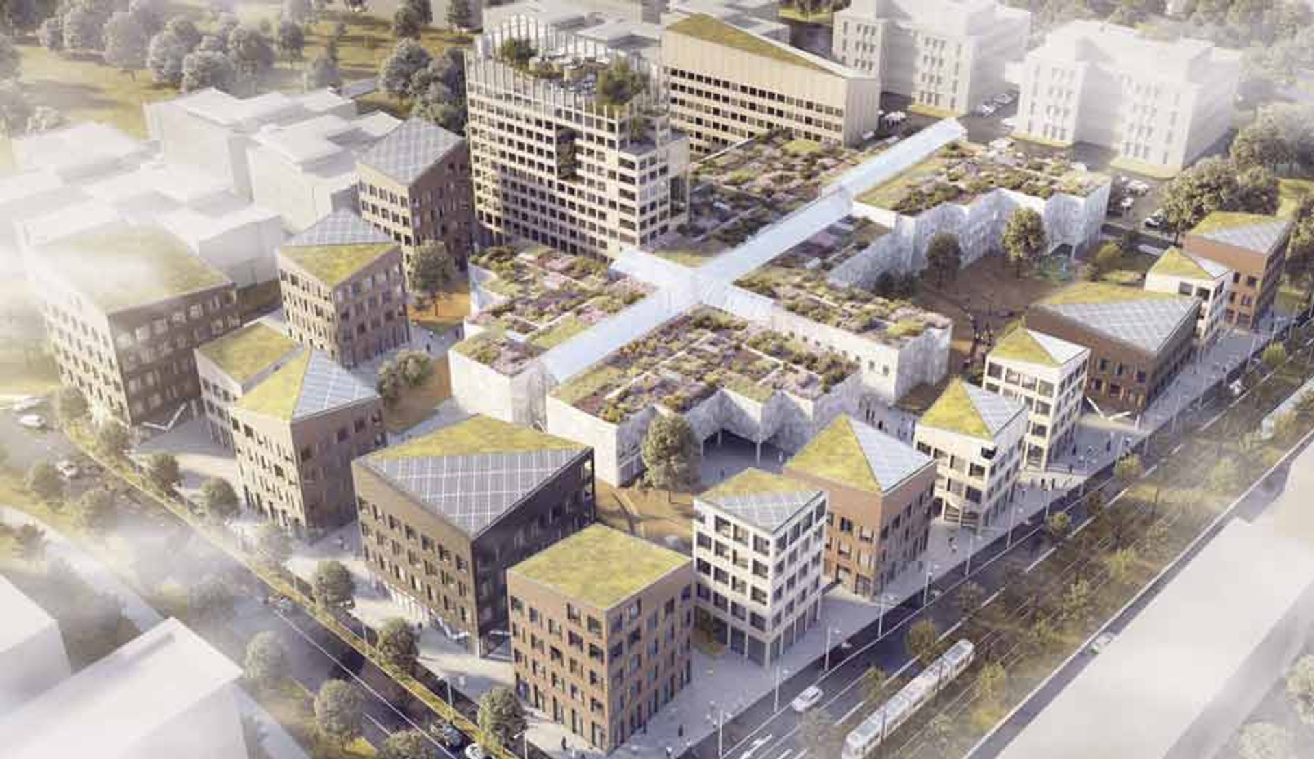 Visualisering över det vinnande stadsbyggnadsförslaget i Lund