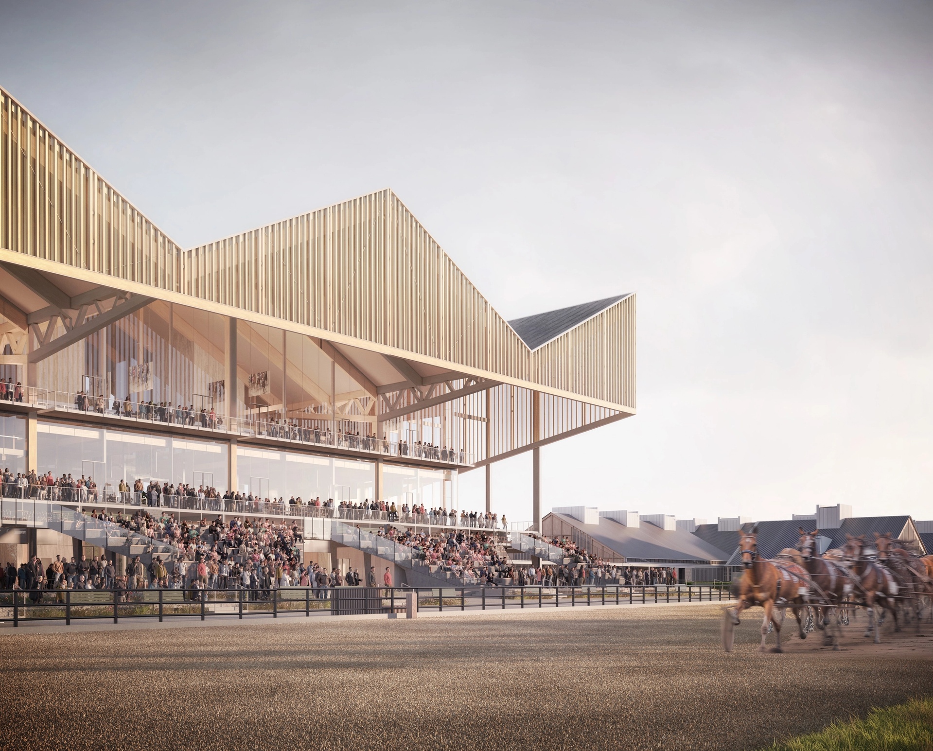 Jägersro Hästcenter publik byggnad. Visualisering Krook & Tjäder