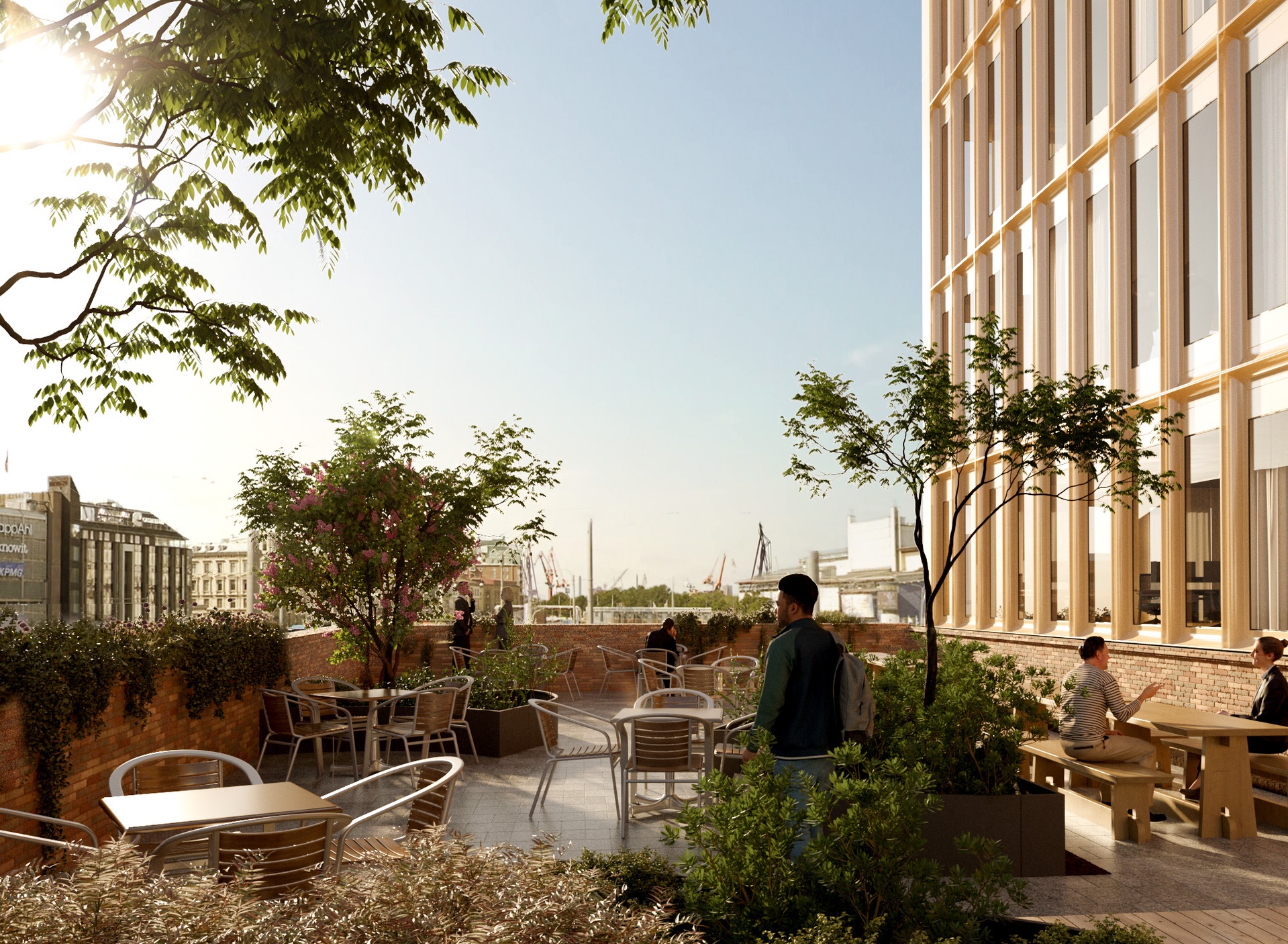 Terrass på Noon, kontorshus i Centralenområdet, Göteborg. Arkitekterna Krook & Tjäder och Johan Hammarin