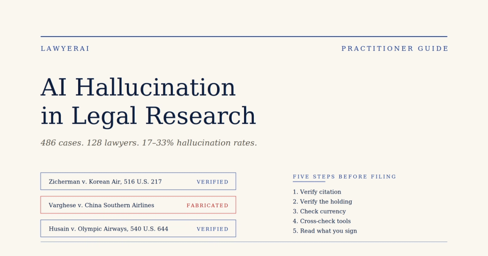 AI Hallucination in Legal Research — LawyerAI Practitioner Guide on Stanford HAI Data and Mata v. Avianca AI Hallucination in Legal Research — LawyerAI Practitioner Guide on Stanford HAI Data and Mata v. Avianca
