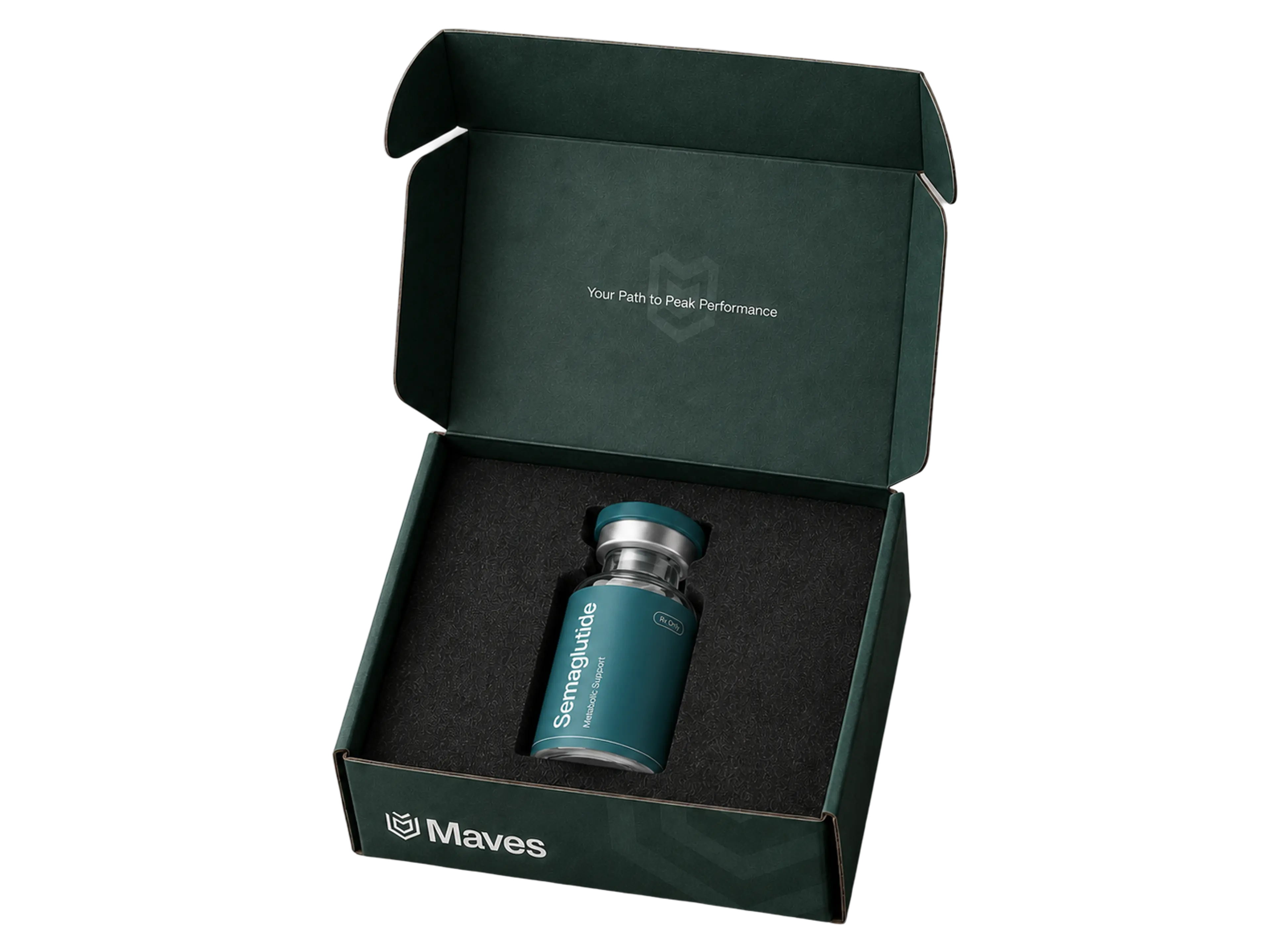 An opened Maves box with the treatment vial inside