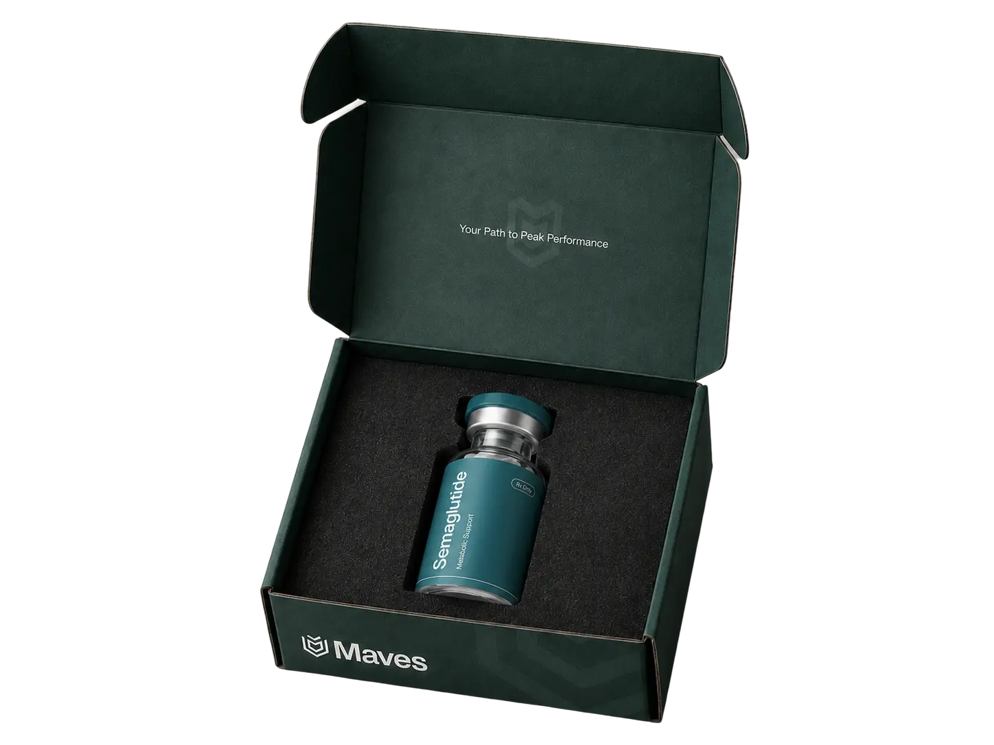 An opened Maves box with the treatment vial inside