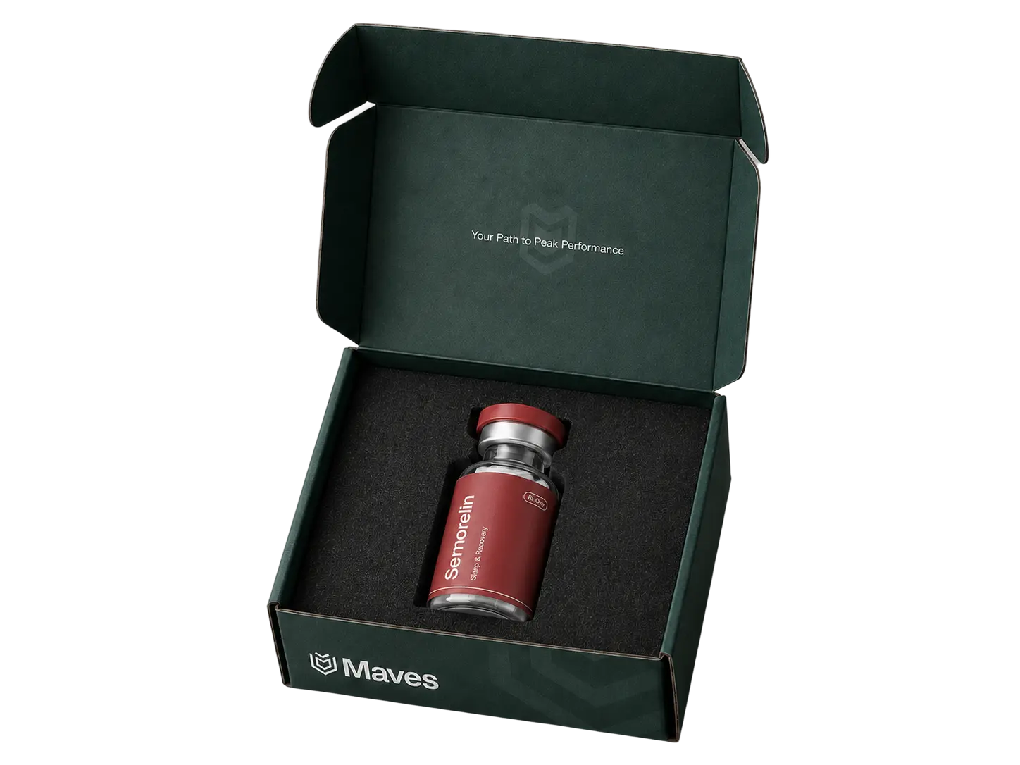 An opened Maves box with the treatment vial inside