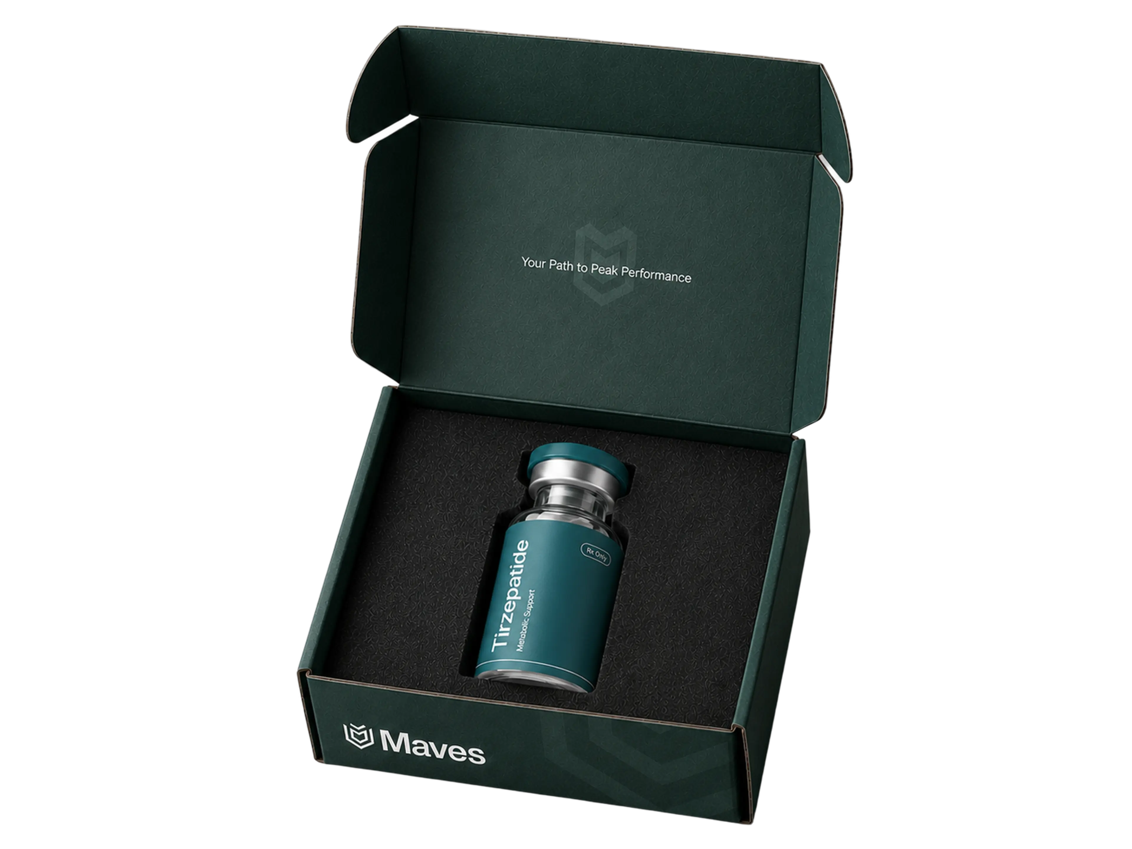 An opened Maves box with the treatment vial inside