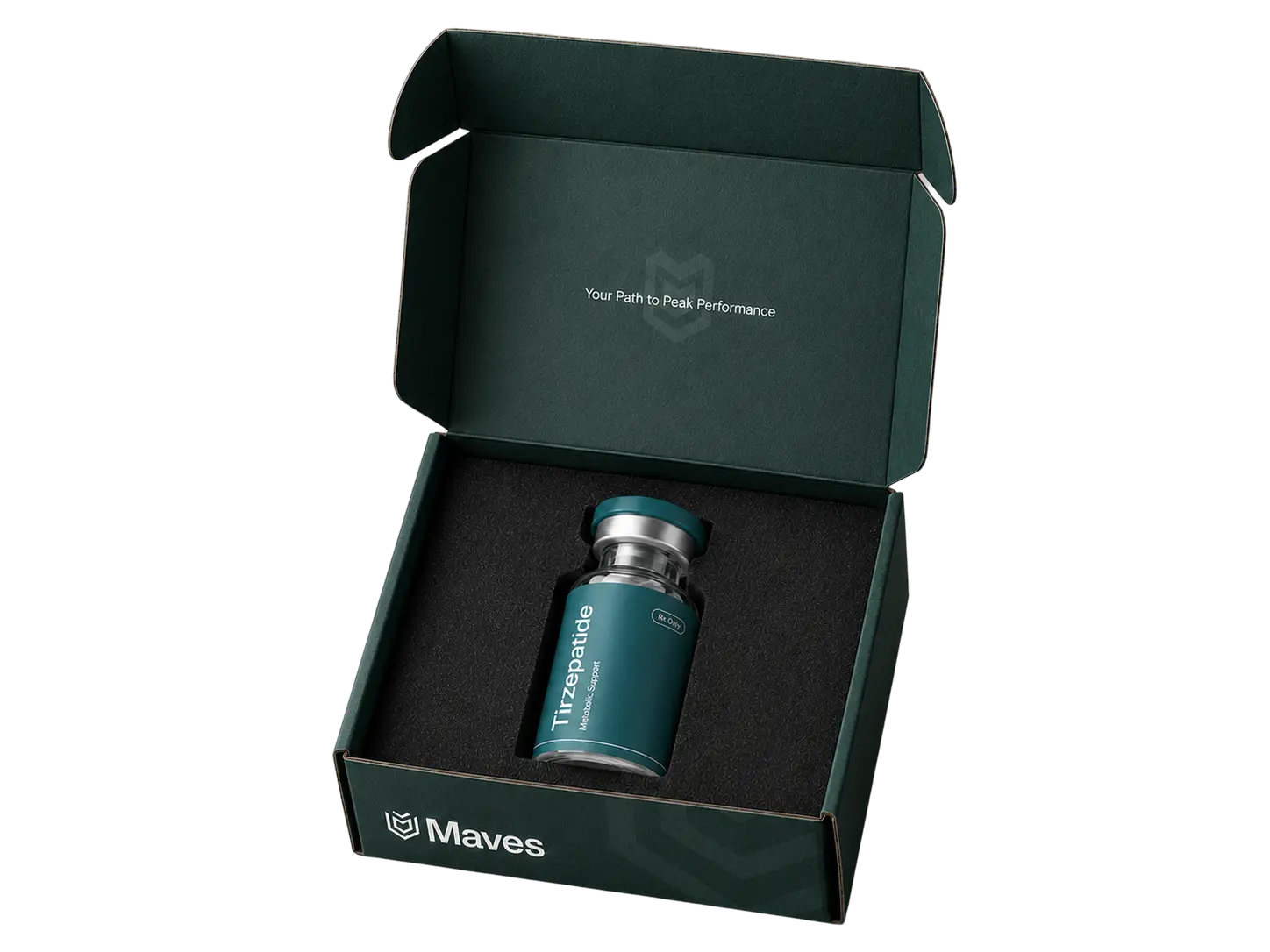 An opened Maves box with the treatment vial inside