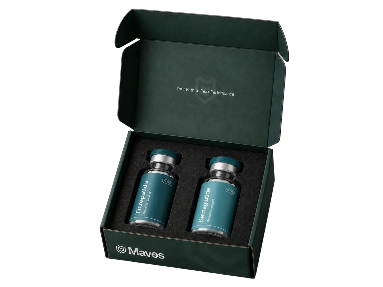 An opened Maves box with the treatment vial inside