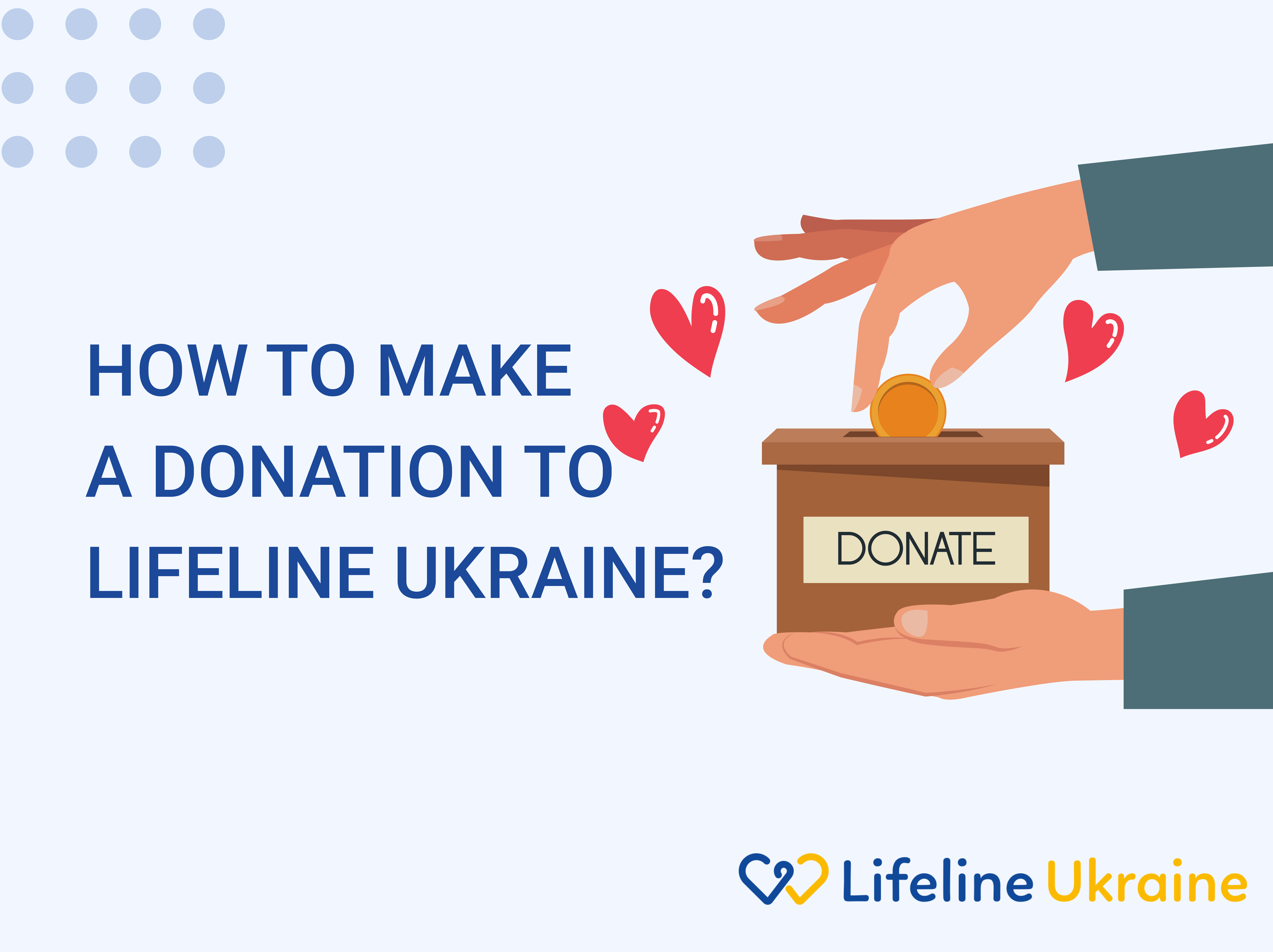A hand puts a coin in a box for donations to Lifeline Ukraine