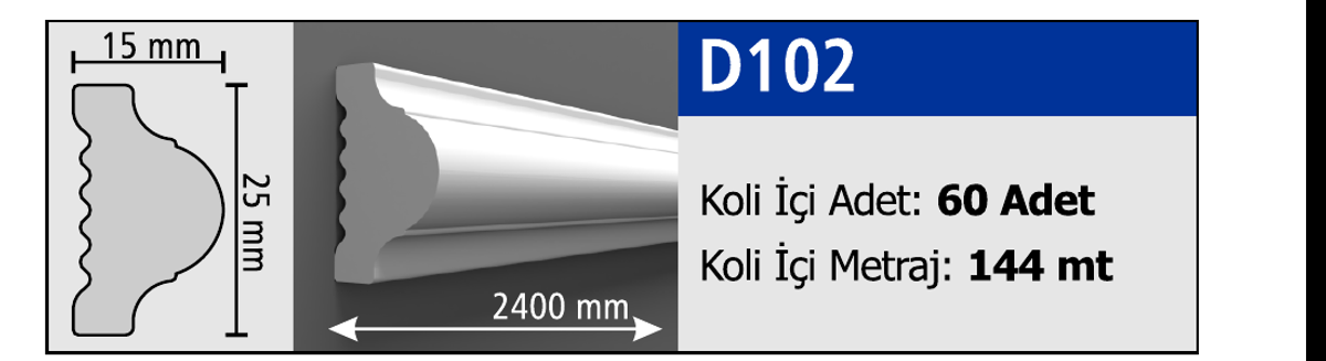 Boyanabilir Duvar Çıtası D102 - 25 x 2400 x 15 mm