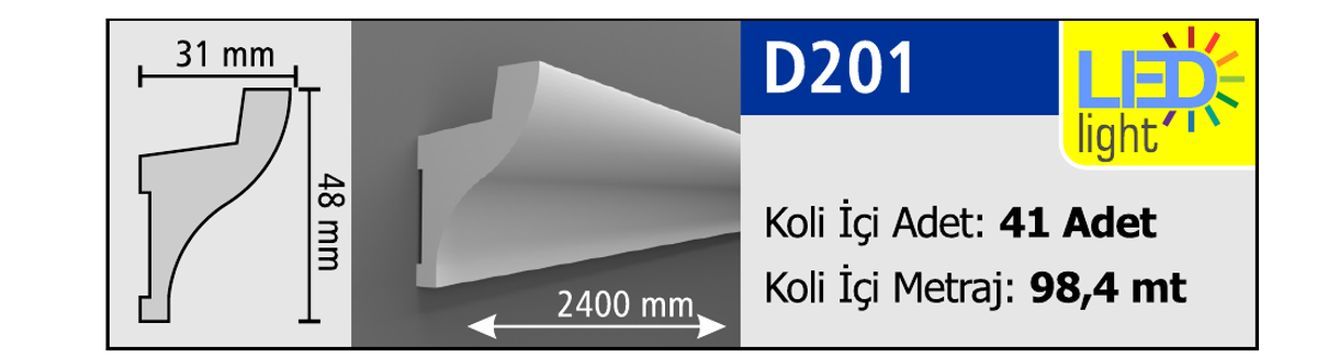 Boyanabilir Duvar Çıtası D201 (LED Uyumlu) - 48 x 2400 x 31 mm