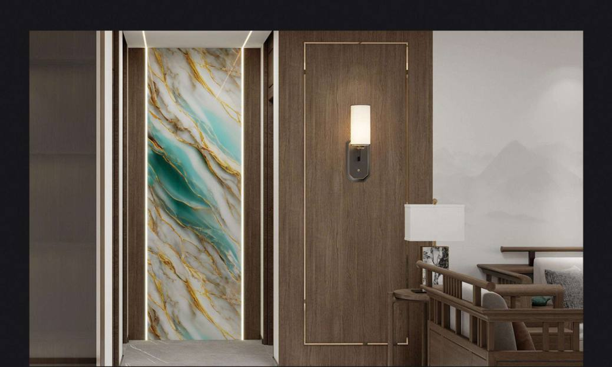 PVC Mermer Folyo 30118L (Turkuaz-Altın Dalgalı) - 1220 x 2440 x 2,7 mm