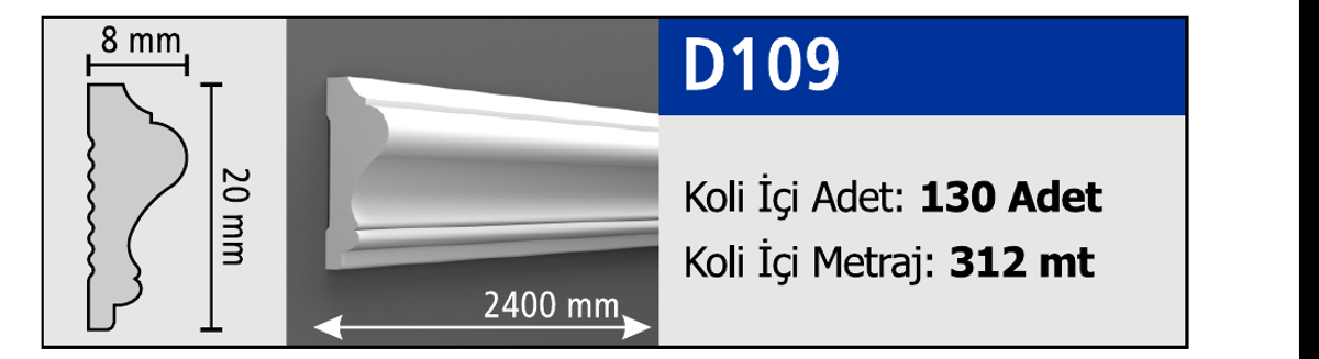 Boyanabilir Duvar Çıtası D109 - 20 x 2400 x 8 mm