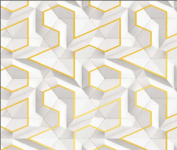 PVC Mermer Paneli 970 (Geometrik Desen, Altın Çizgili)