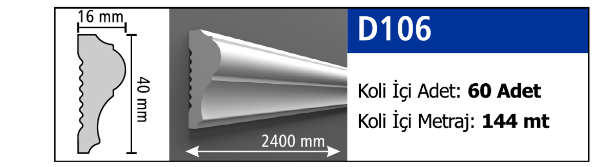 Boyanabilir Duvar Çıtası D106 - 40 x 2400 x 16 mm