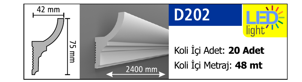Boyanabilir Duvar Çıtası D202 (LED Uyumlu) - 75 x 2400 x 42 mm