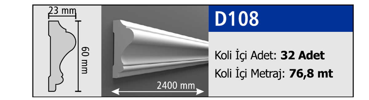 Boyanabilir Duvar Çıtası D108 - 60 x 2400 x 23 mm