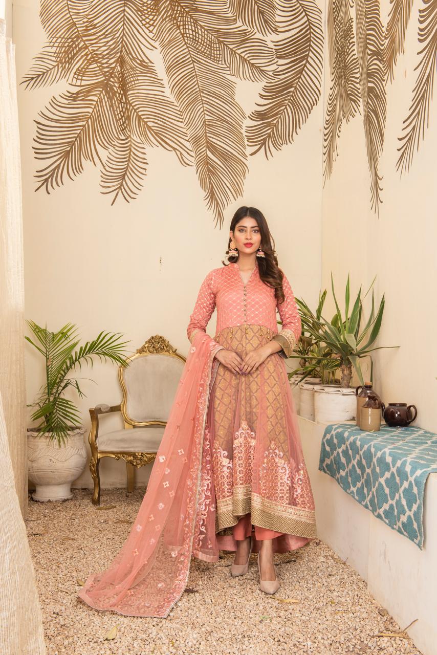 Peach Coral Embroidered Net Maxi image 1 thumbnail 2