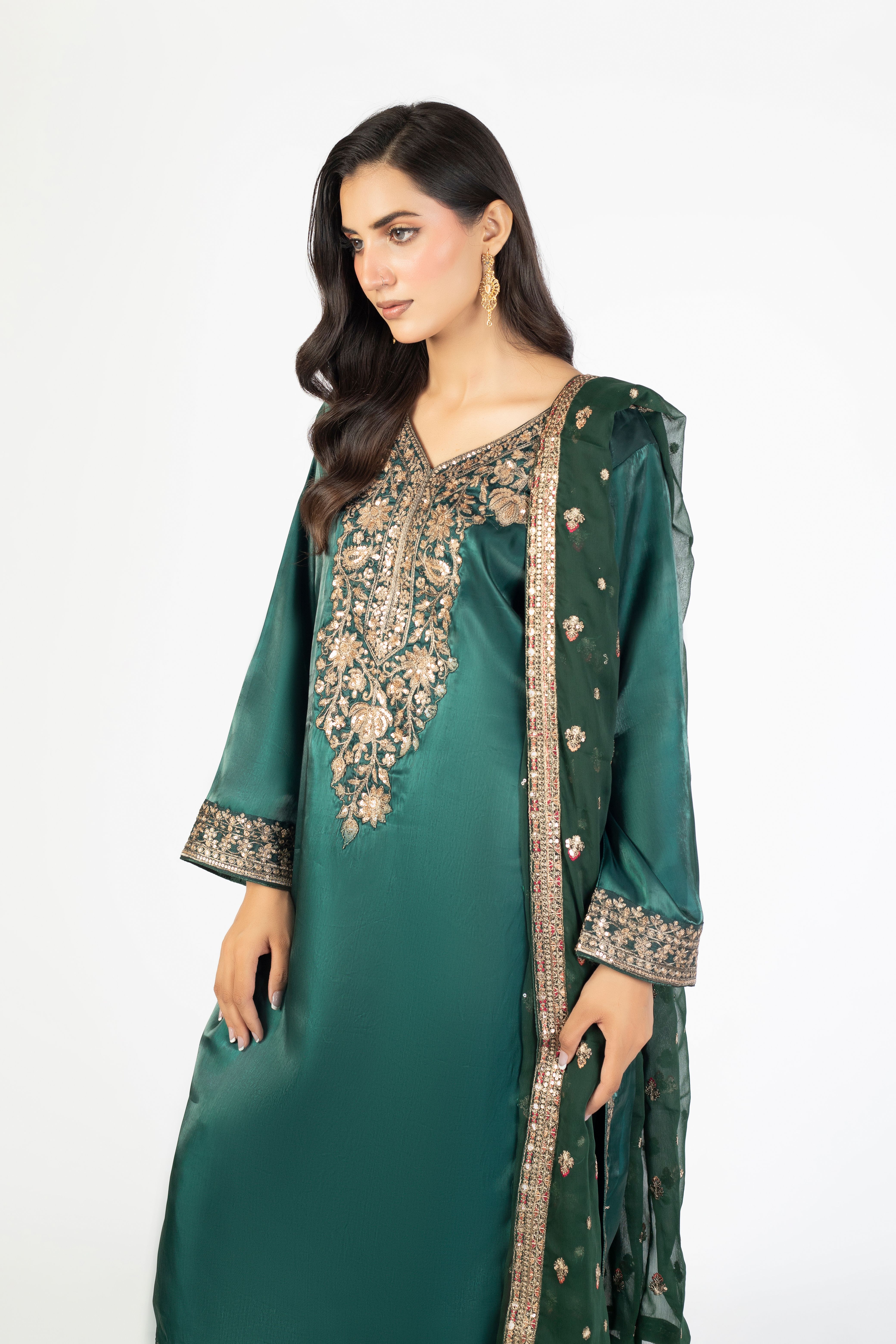 Elegant Bottle Green Pure Sheesha Silk - Image 1 thumbnail 3