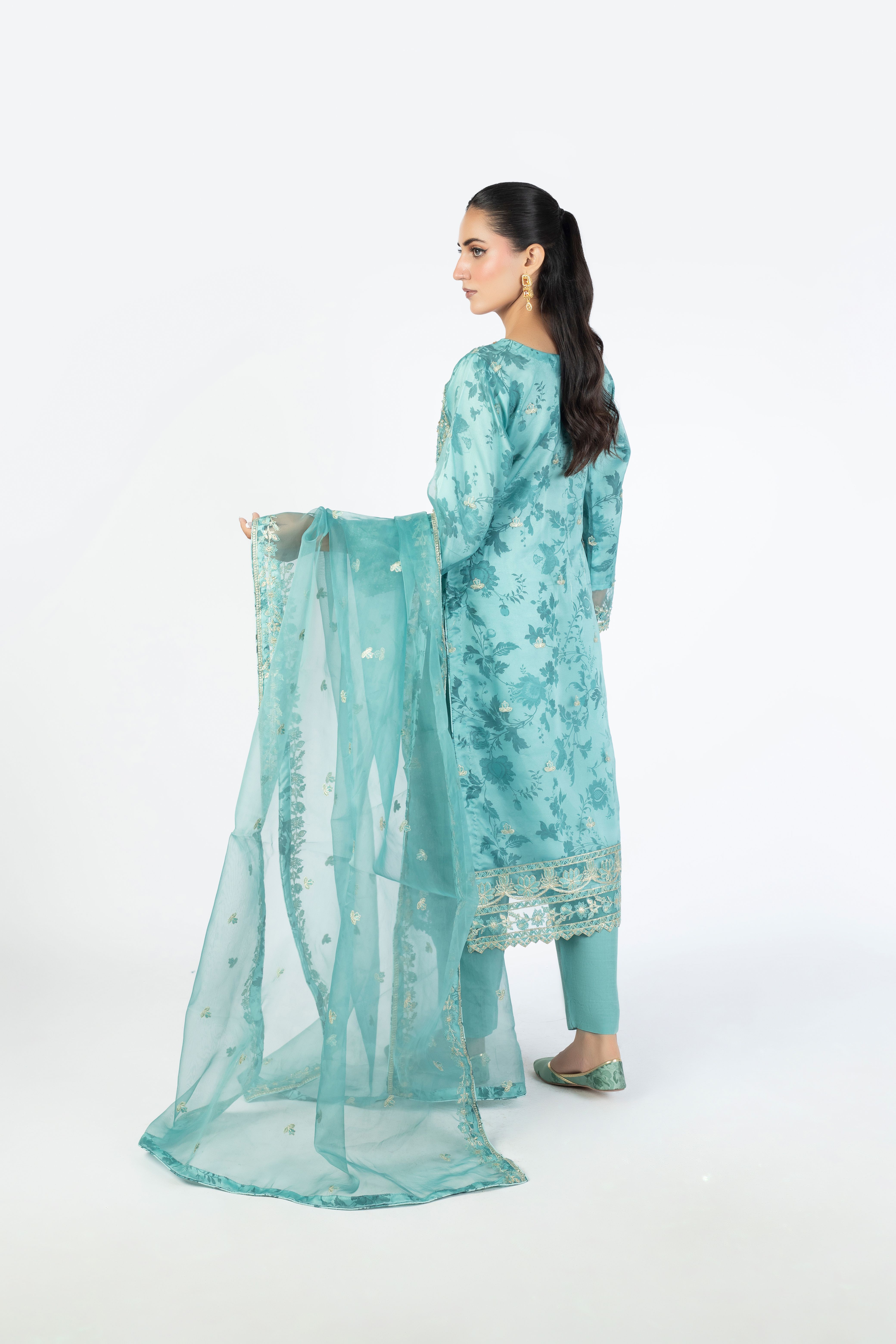 Ocean Blue Handmade Embellished Organza Ensemble - Image 1 thumbnail 4