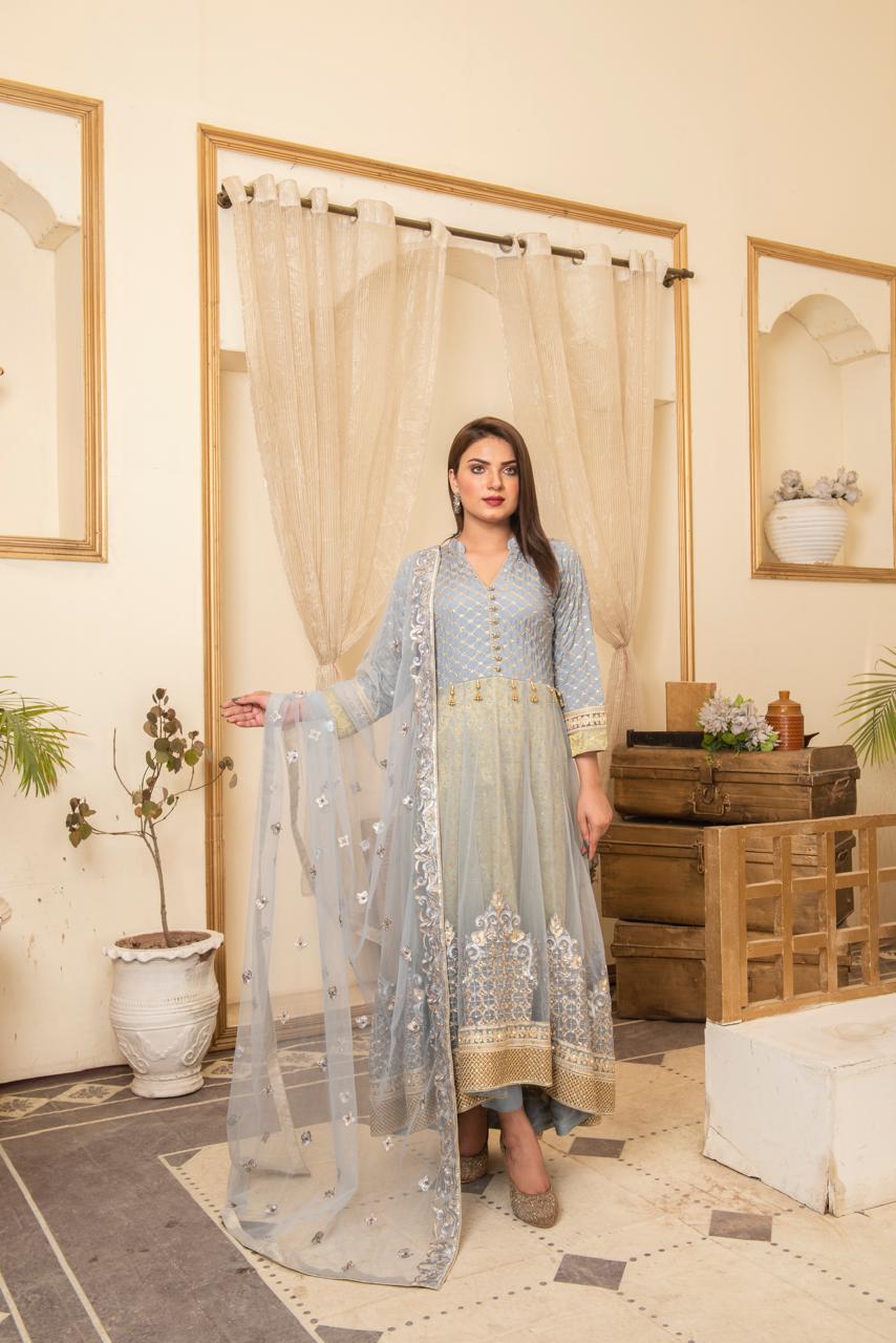 Ice Blue Embroidered Net Maxi image 1 thumbnail 3