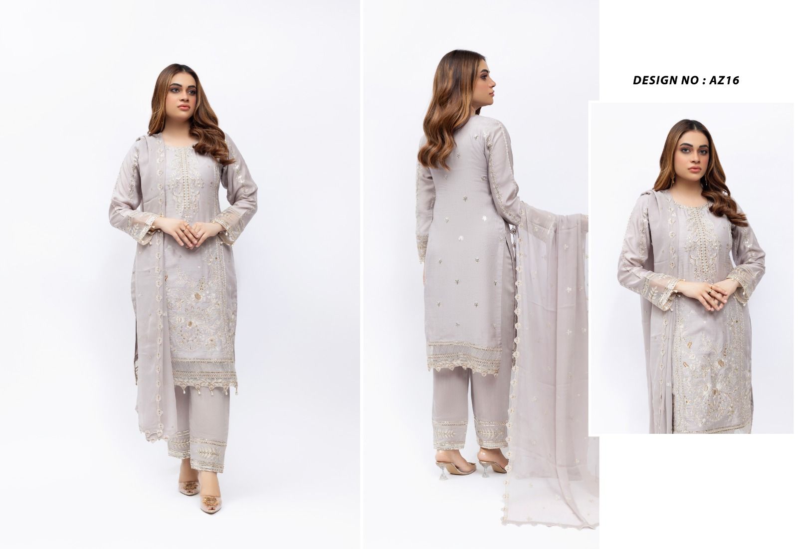 Heer Embroidered Viscose Suit - Lilac Grey AZ16 image 1 thumbnail 2