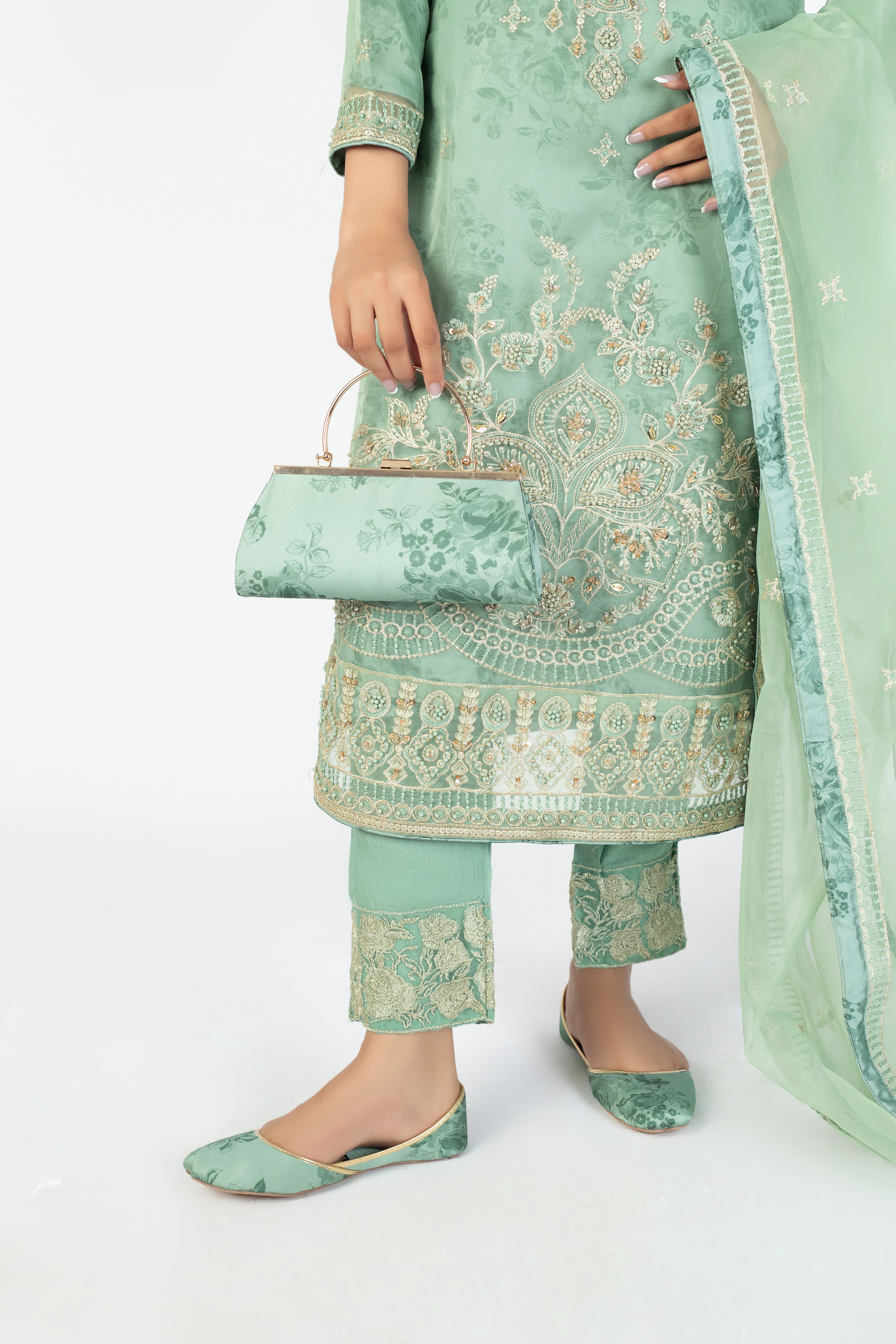 Mint Green Organza Embellished Ensemble - Image 1 thumbnail 2