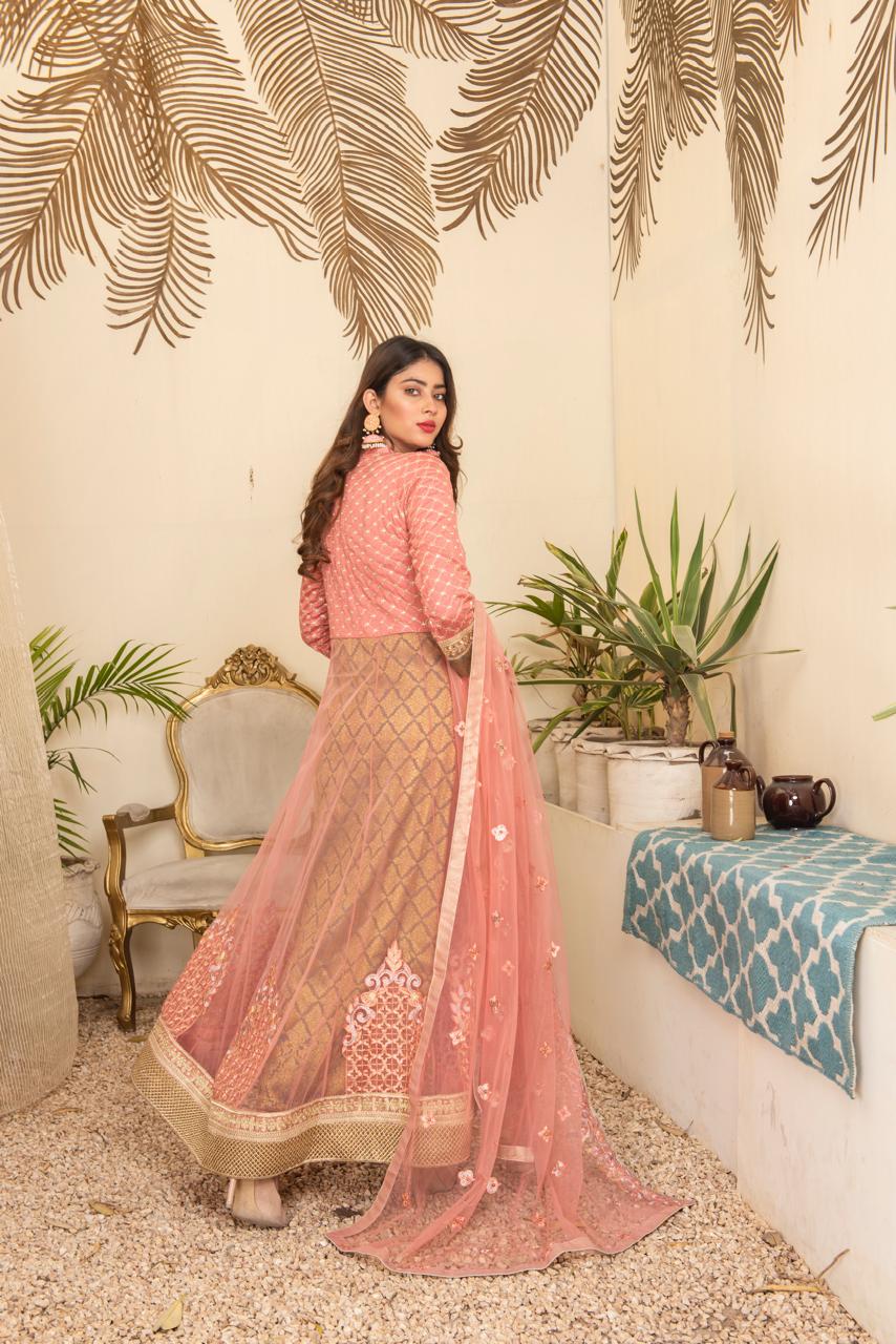 Peach Coral Embroidered Net Maxi image 1 thumbnail 3