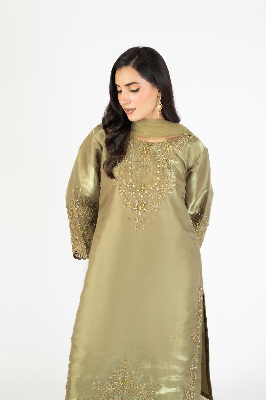Olive Green Pure Sheesha Silk - Image 1 thumbnail 2