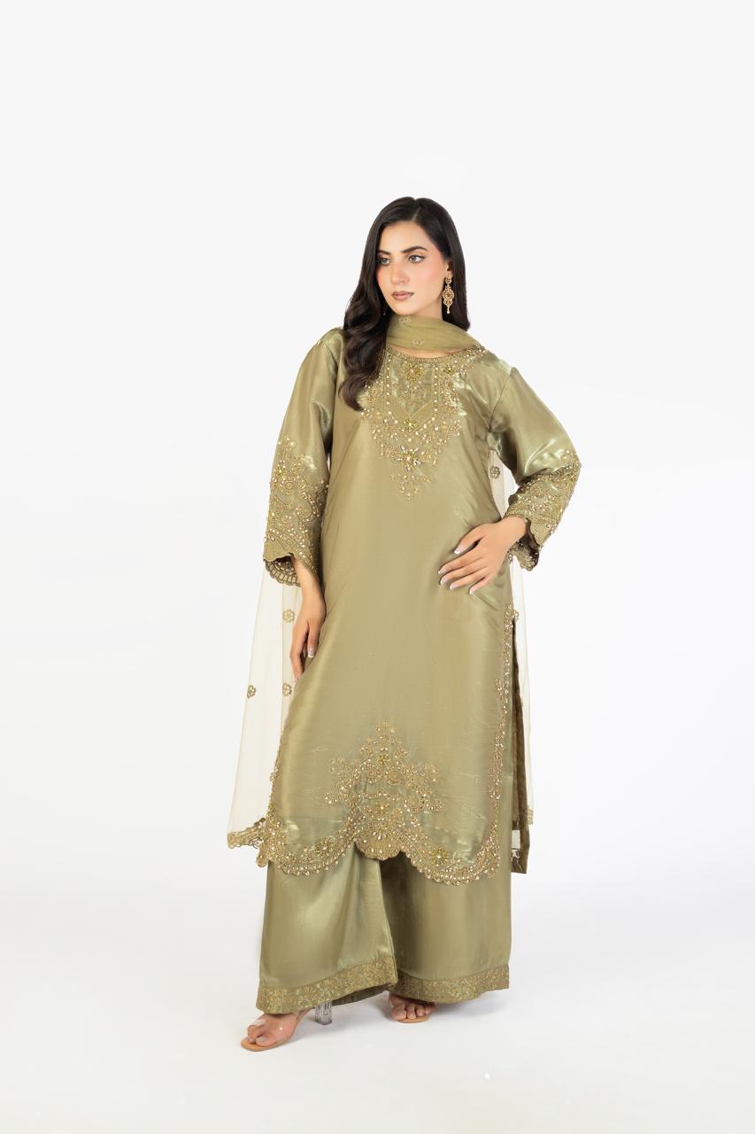 Olive Green Pure Sheesha Silk - Image 1 thumbnail 5