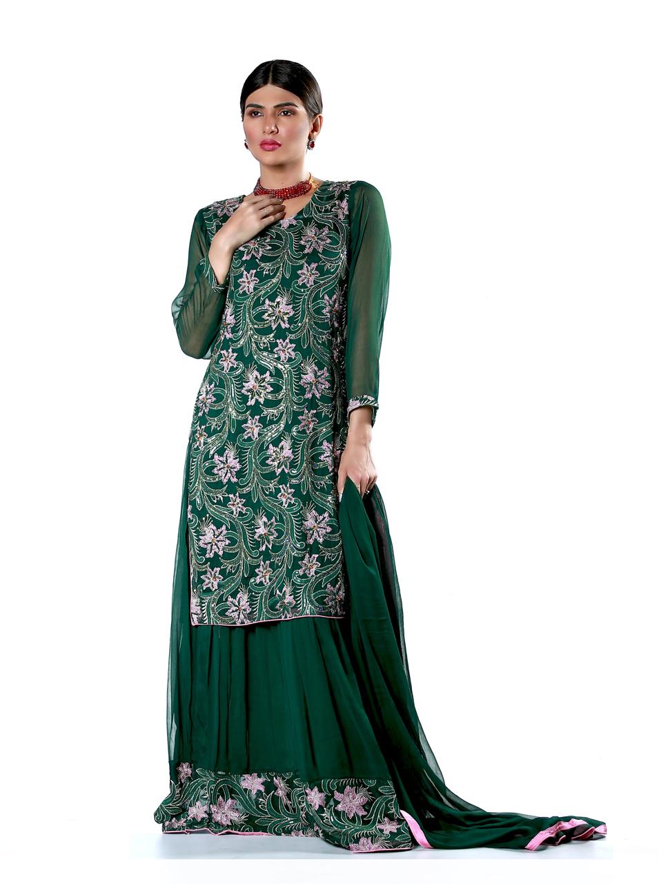 Embroidered Pure Krinckle Gharara - Design 6 image 1 thumbnail 2