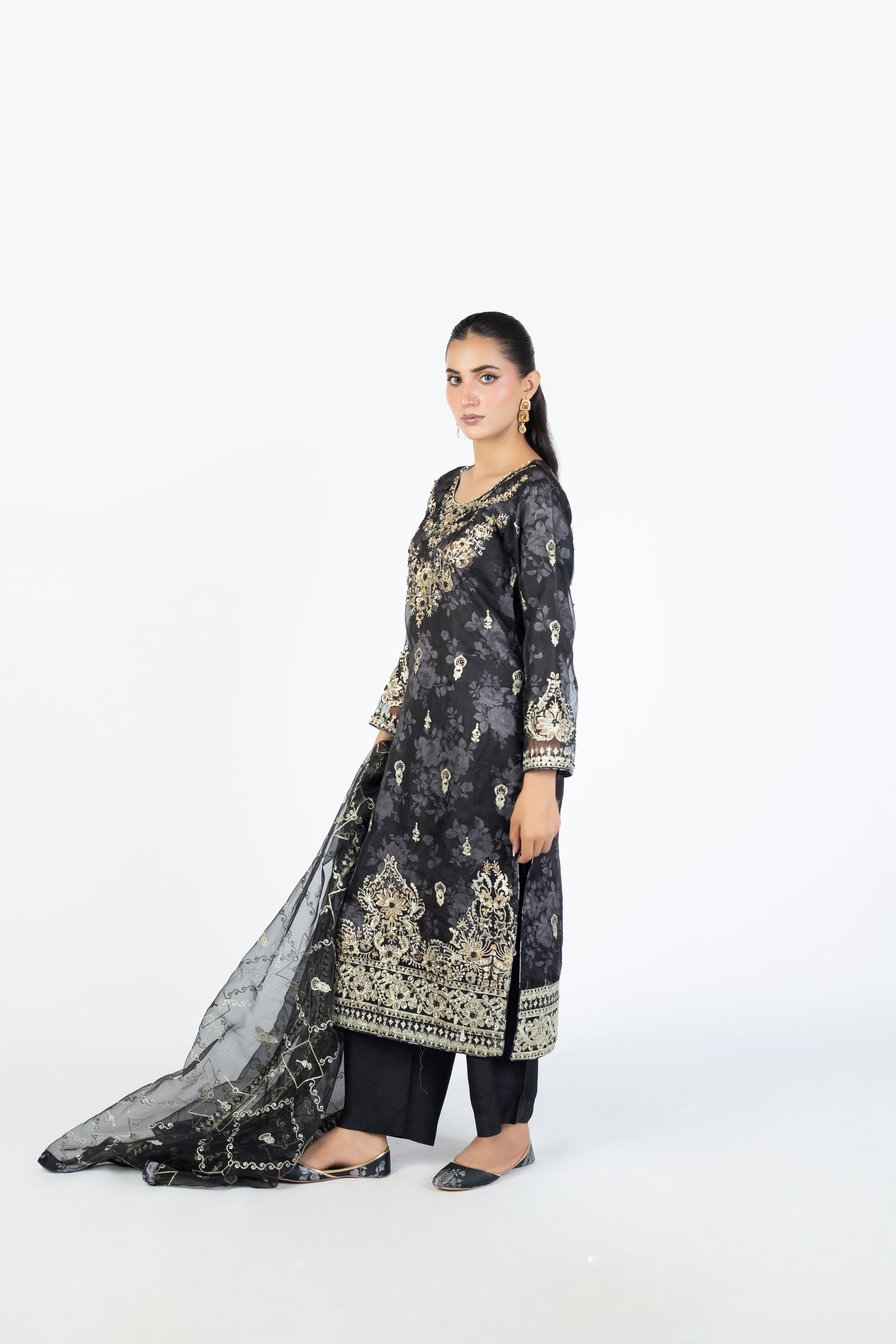 Black Handmade Embellished Organza Ensemble - Image 1 thumbnail 2