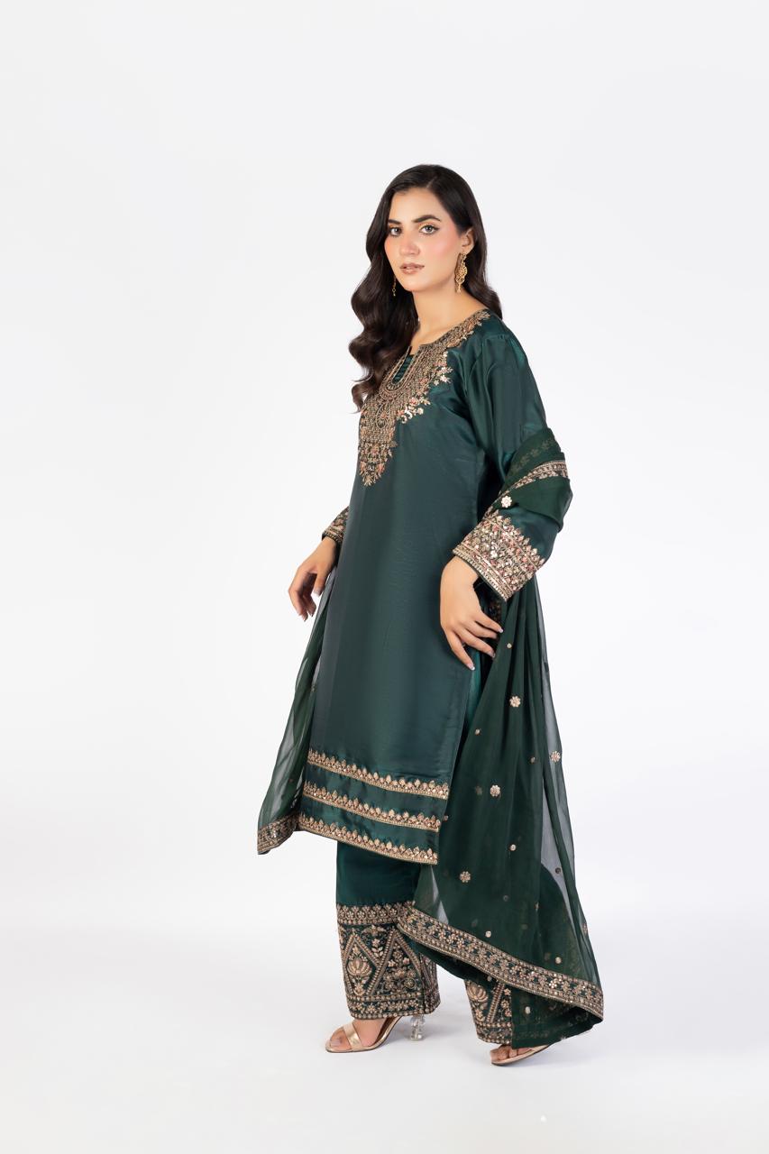 Deep Emerald Green Pure Sheesha Silk - Image 1 thumbnail 3