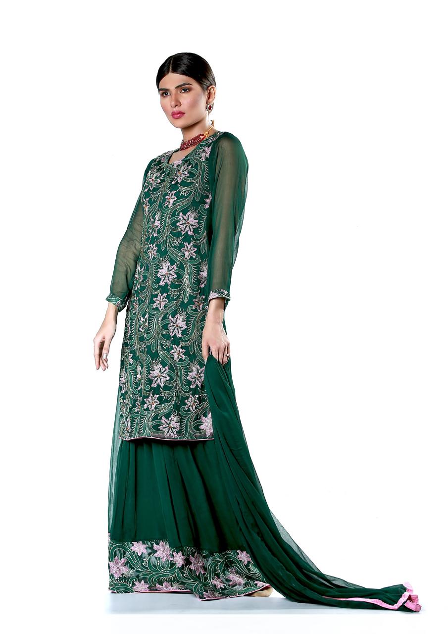Embroidered Pure Krinckle Gharara - Design 6 image 1