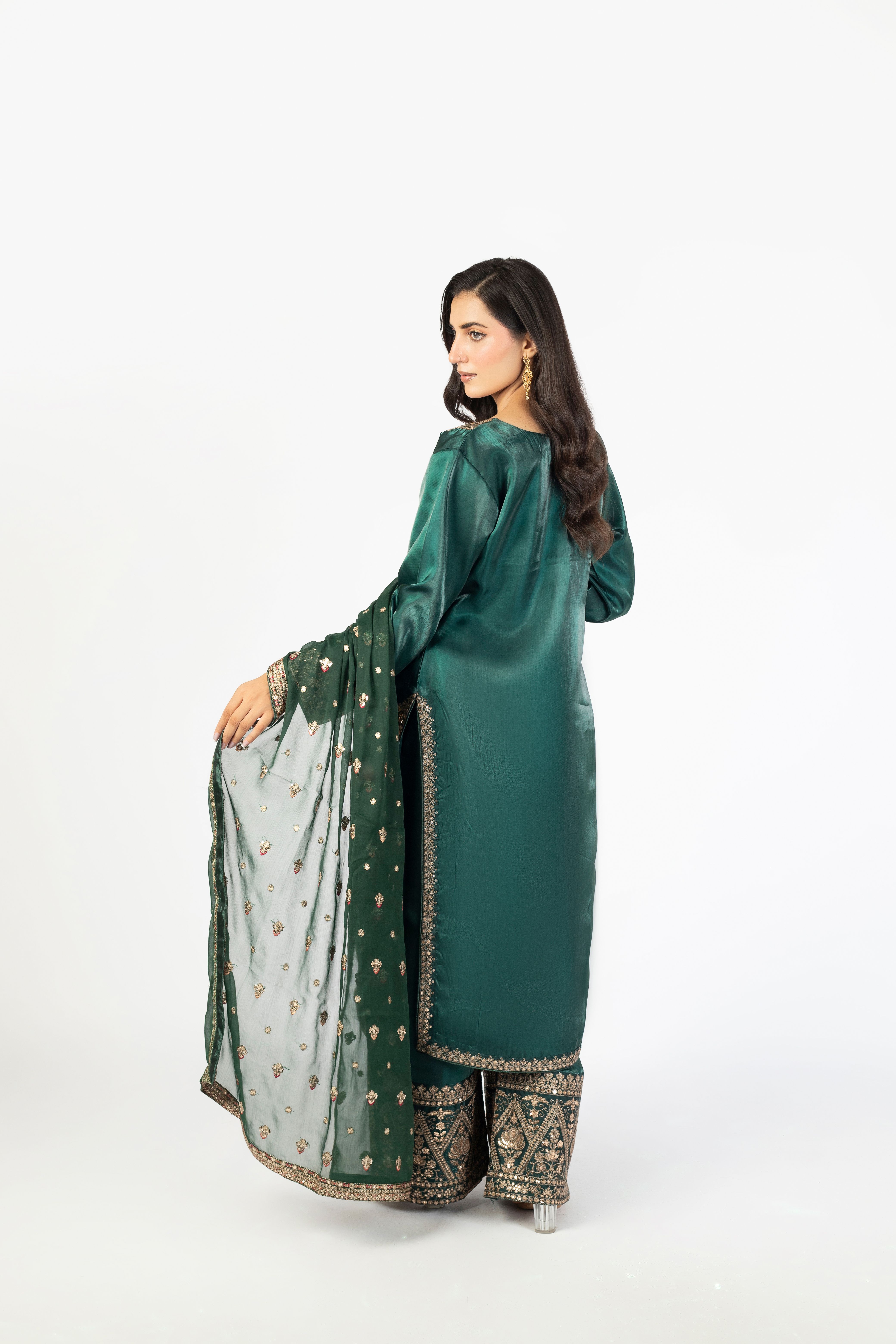 Elegant Bottle Green Pure Sheesha Silk - Image 1 thumbnail 4