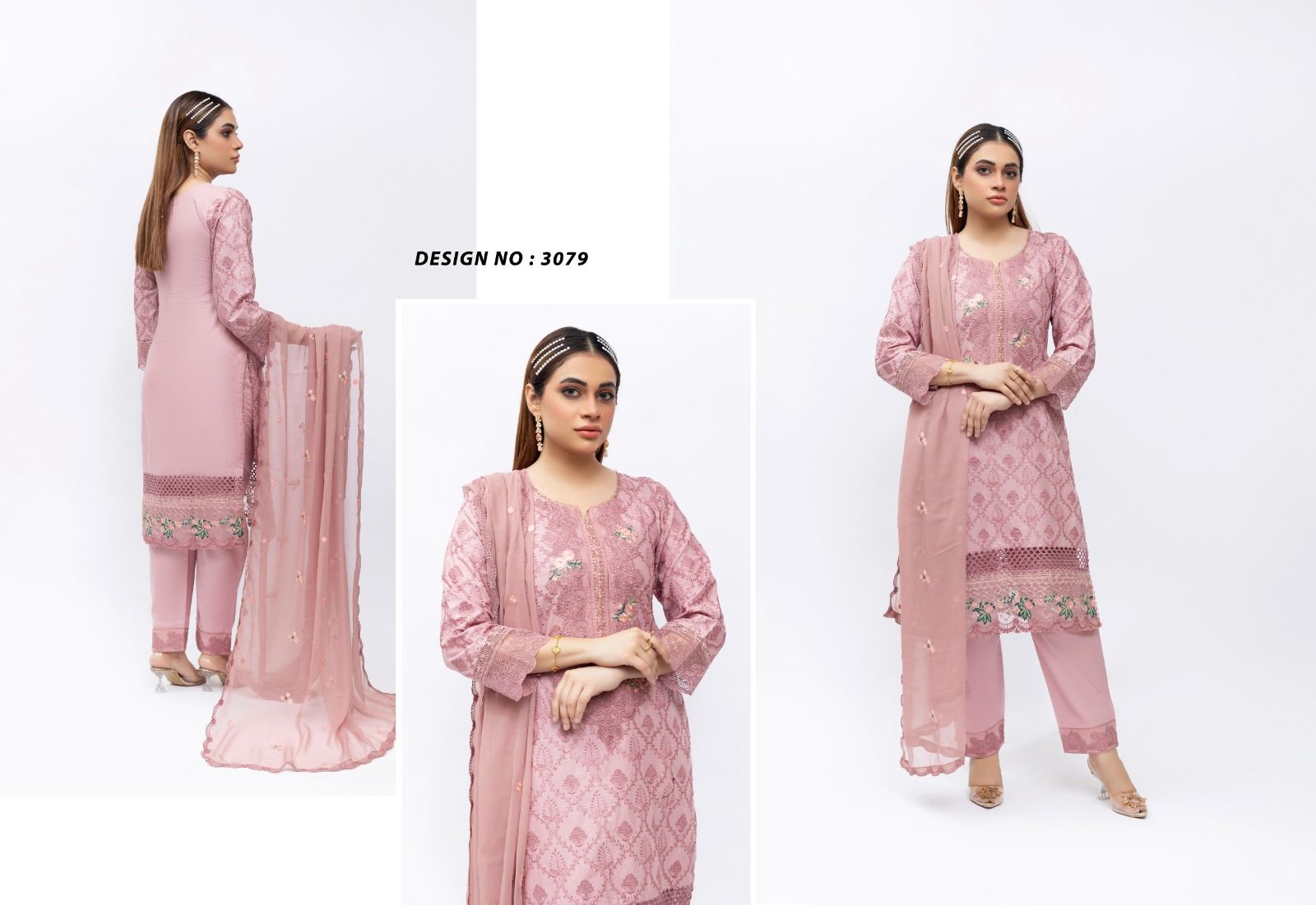 Heer Embroidered Cotton Suit - Rose Pink 3079 image 1 thumbnail 2
