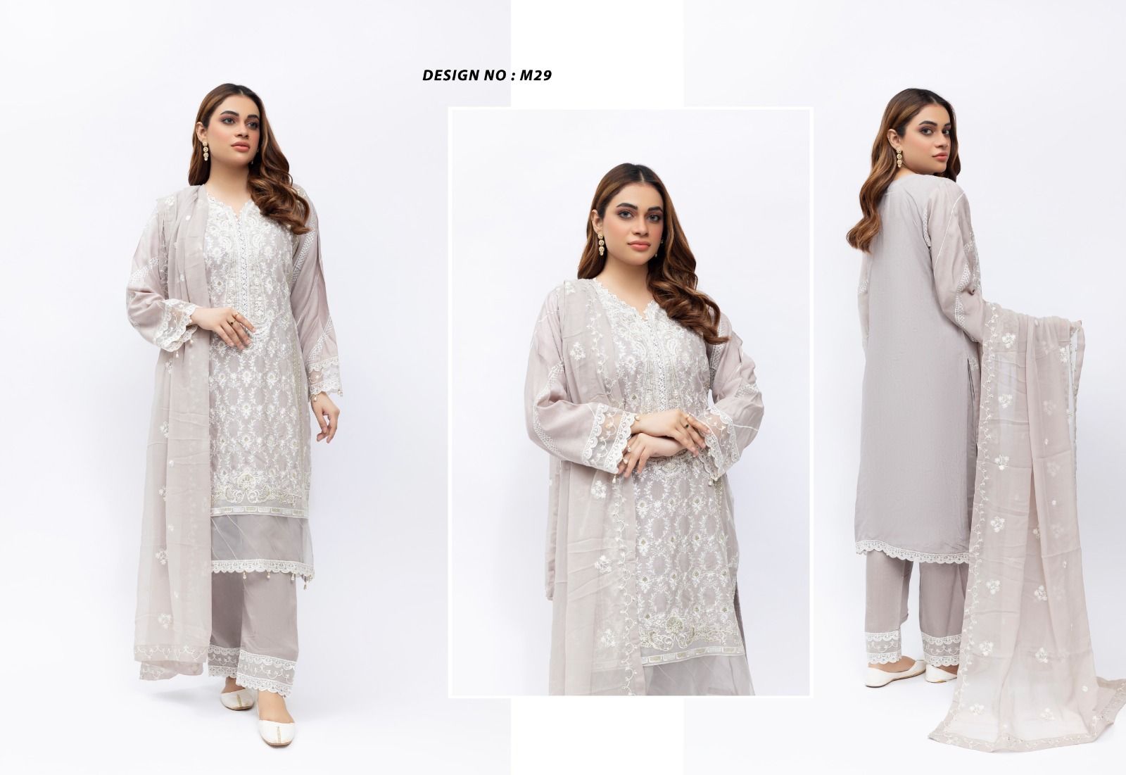 Heer Embroidered Viscose Suit - Silver Grey M29 image 1 thumbnail 2