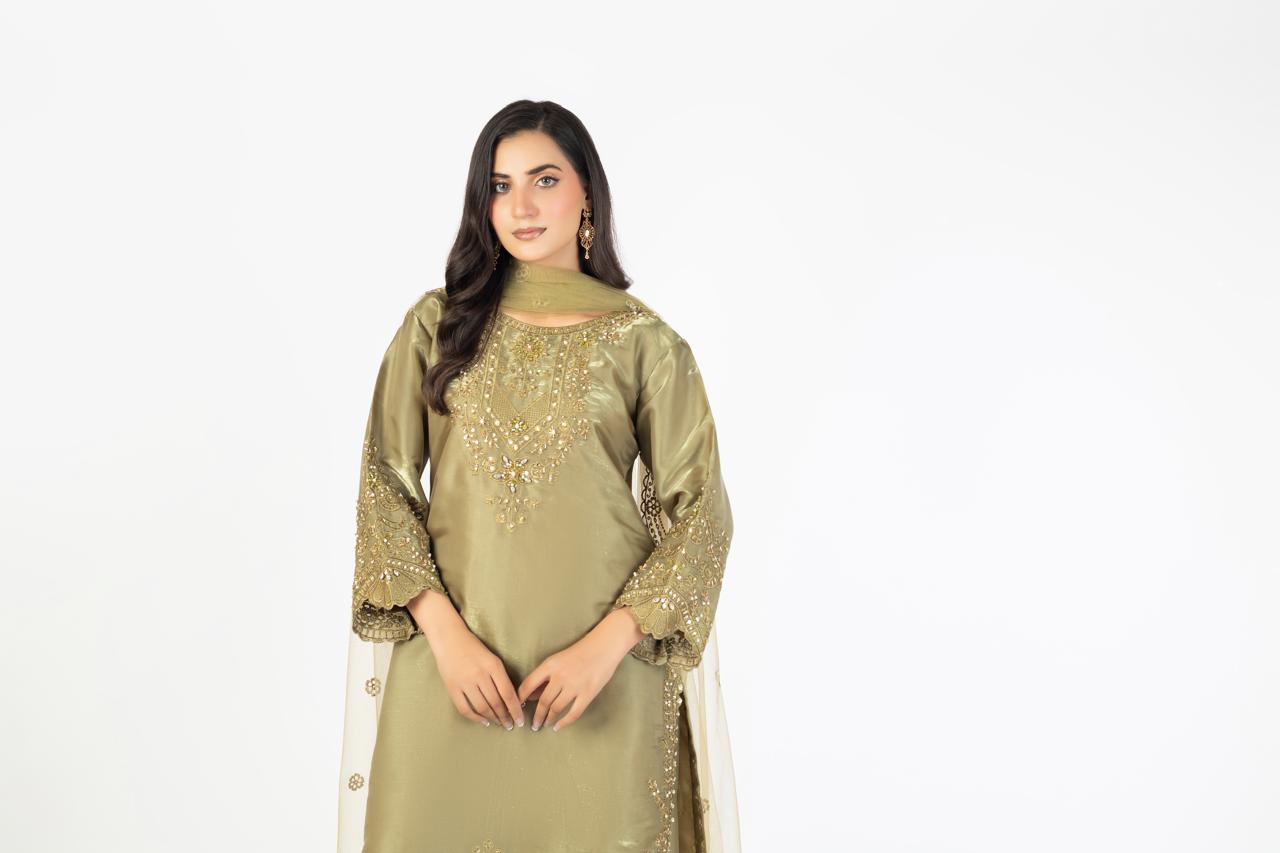 Olive Green Pure Sheesha Silk - Image 1 thumbnail 4