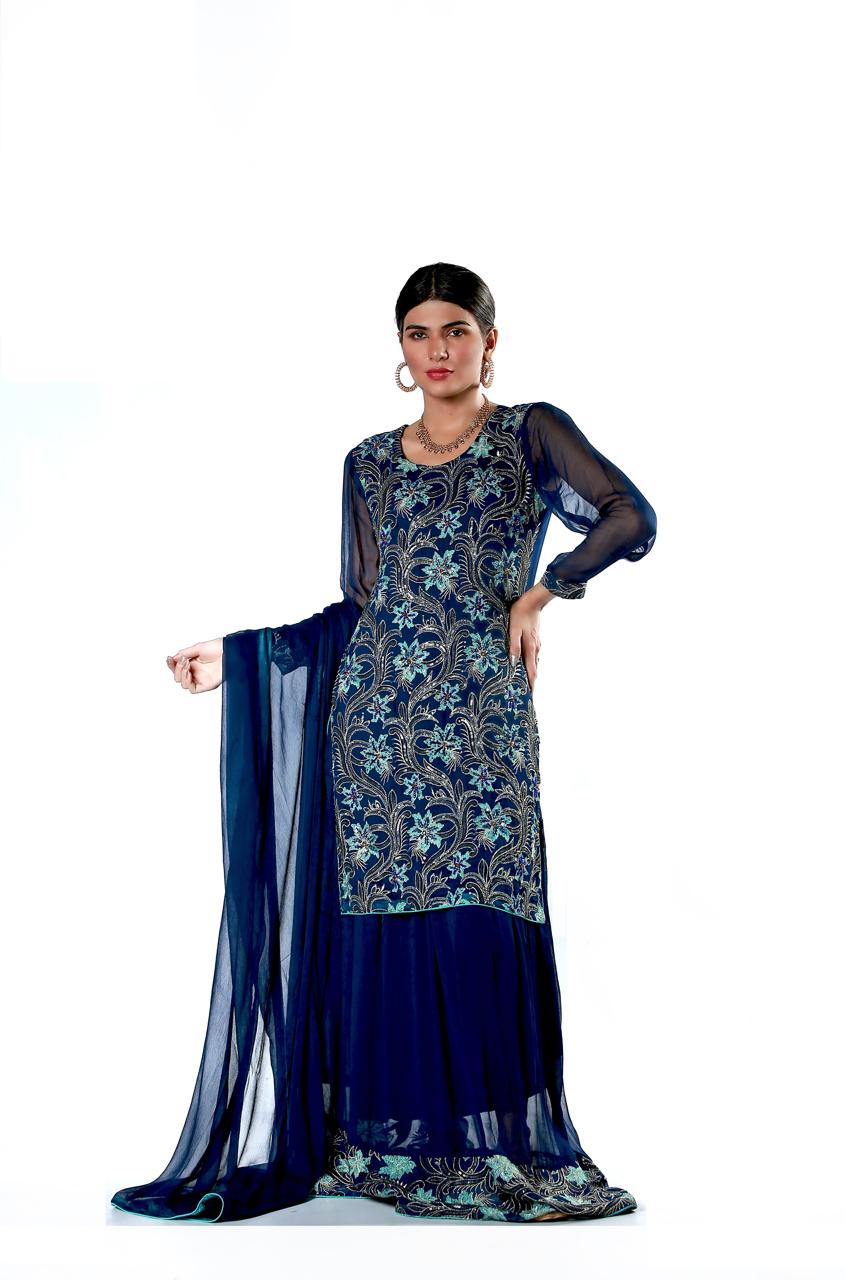 Embroidered Pure Krinckle Gharara - Design 8 image 1 thumbnail 2
