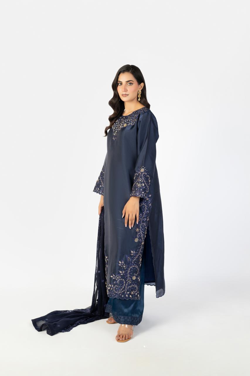 Navy Blue Pure Sheesha Silk - Image 1 thumbnail 2