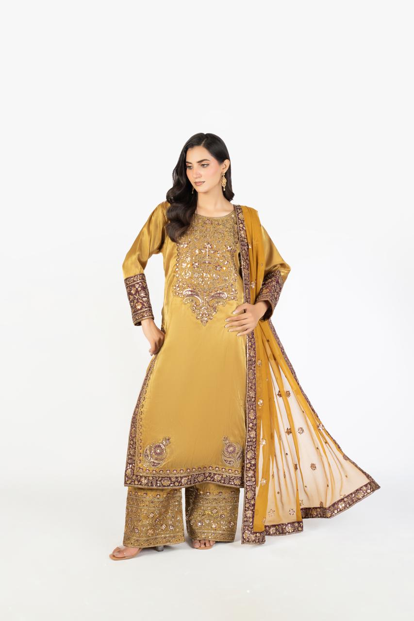 Elegant Mustard Pure Sheesha Silk - Image 1 thumbnail 2