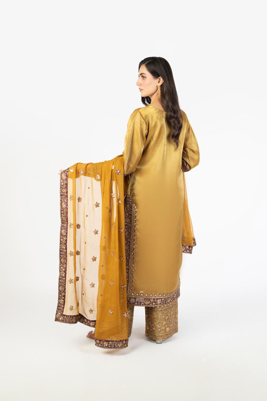 Elegant Mustard Pure Sheesha Silk - Image 1 thumbnail 3