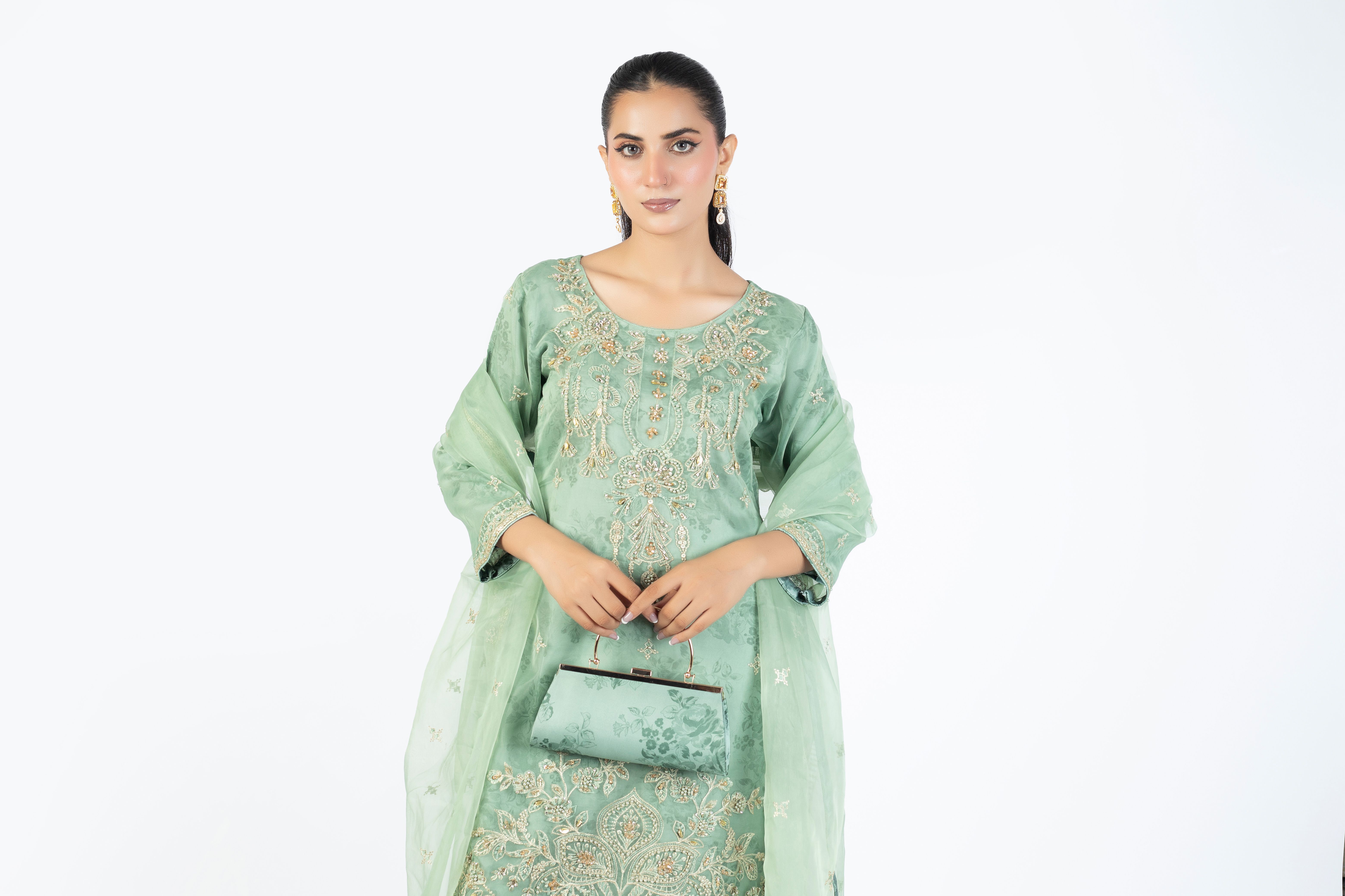 Mint Green Organza Embellished Ensemble - Image 1 thumbnail 6