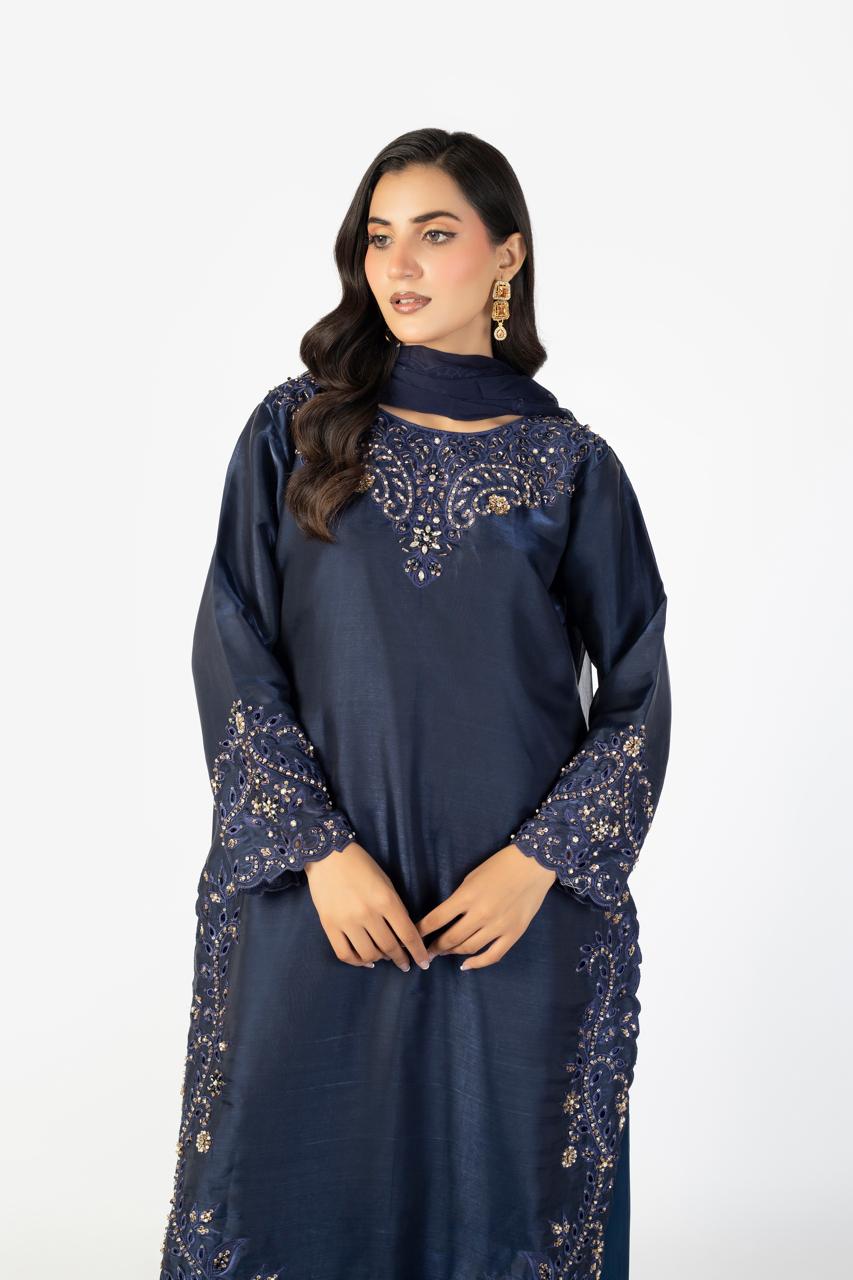 Navy Blue Pure Sheesha Silk - Image 1 thumbnail 4
